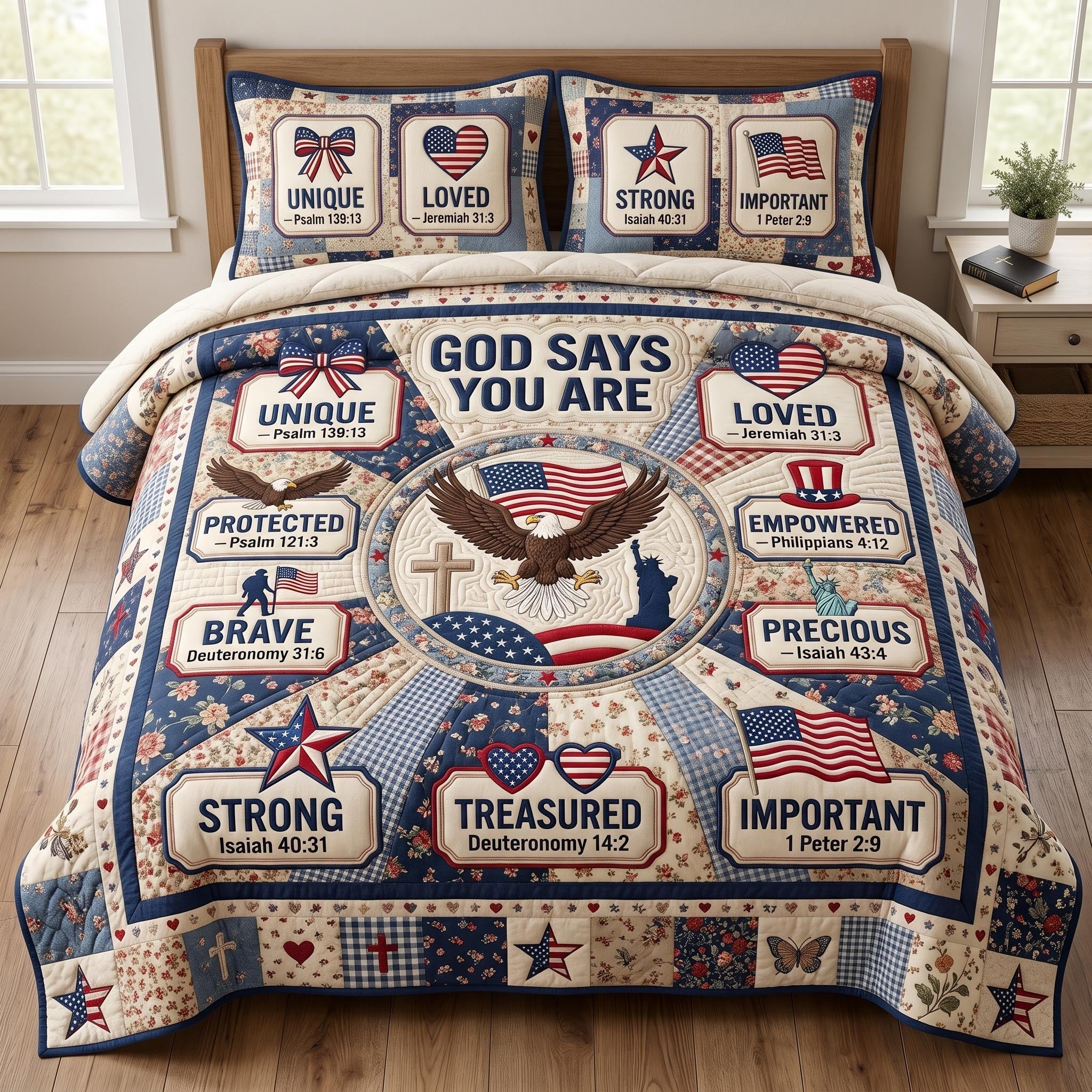 Christian Patriotic 3-Piece Quilted Bedding Set GFTONMU963