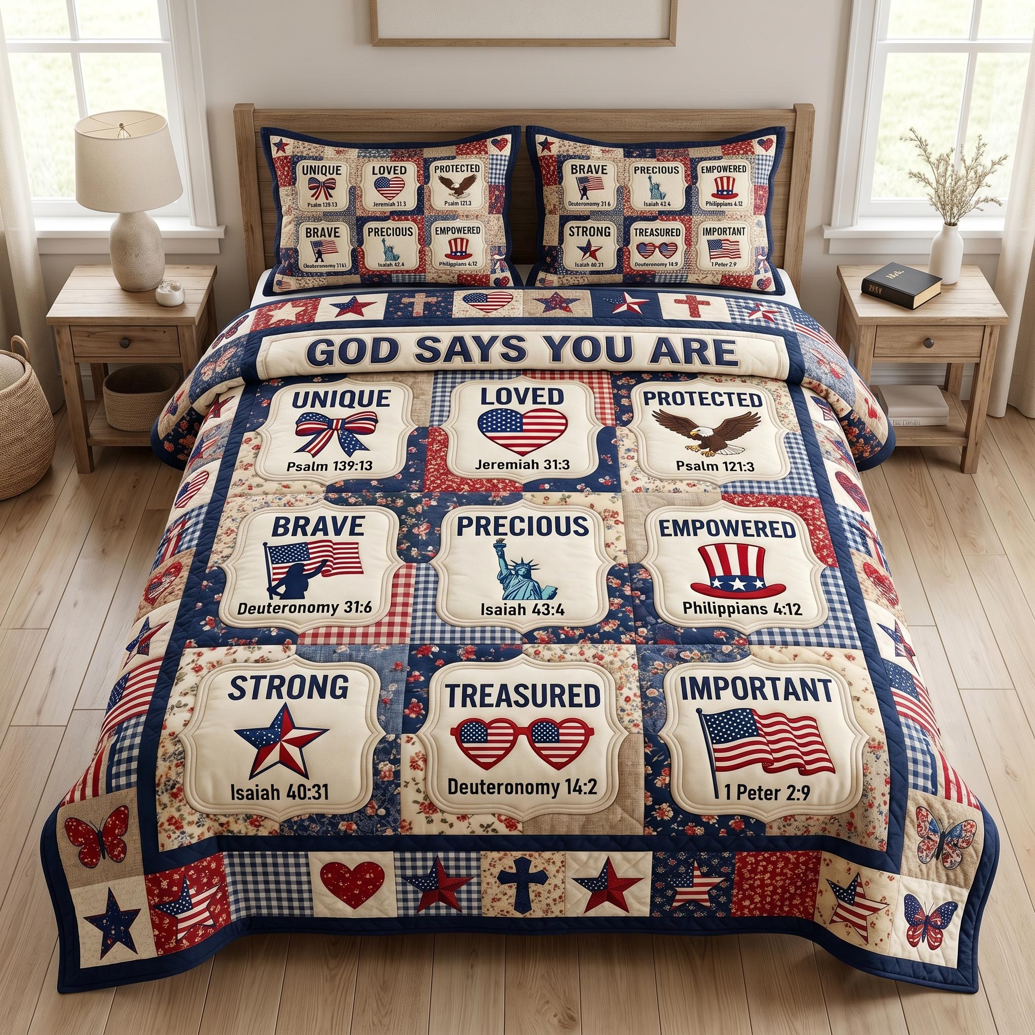 Christian Patriotic 3-Piece Quilted Bedding Set GFTONMU964