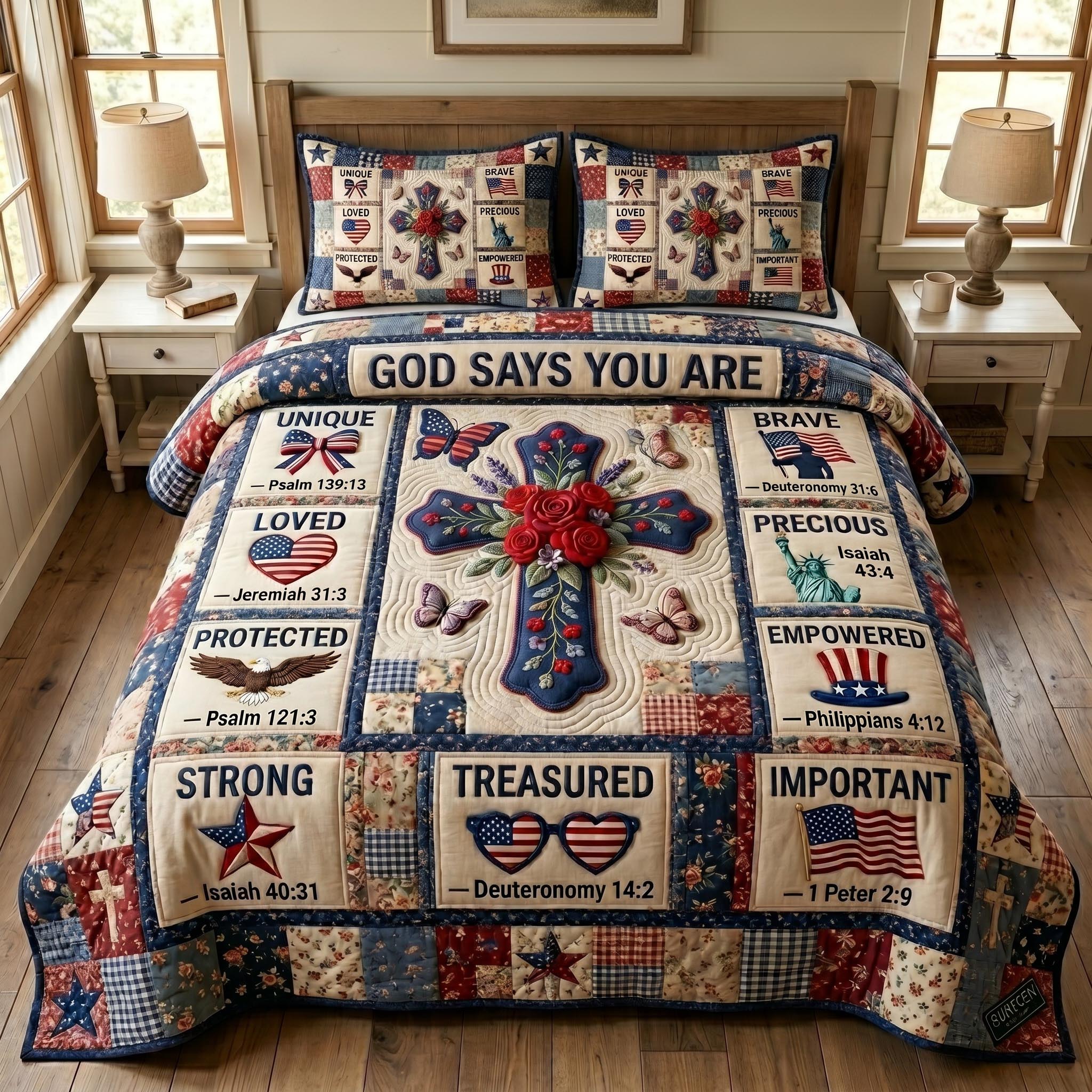 Christian Patriotic 3-Piece Quilted Bedding Set GFTONMU965