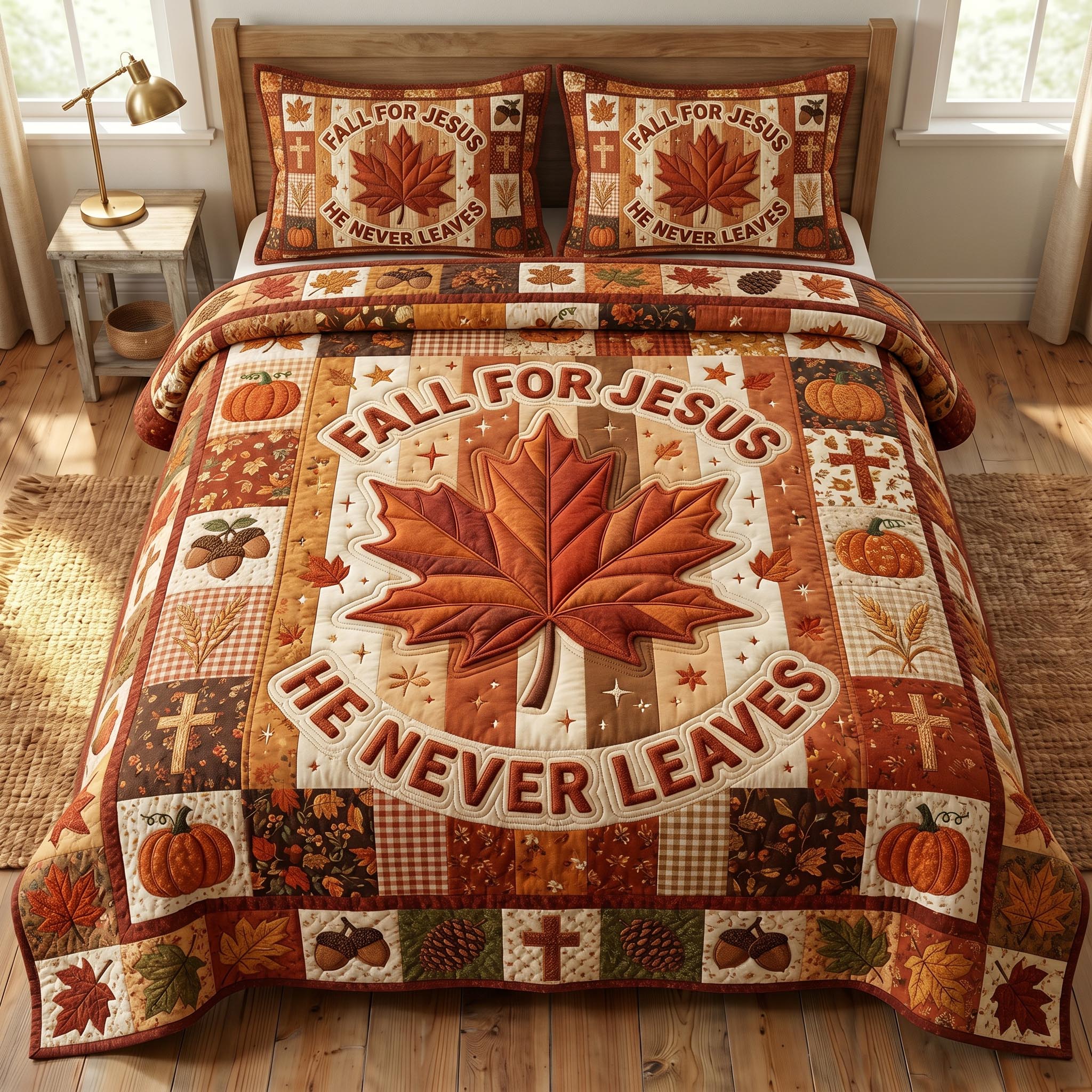 Fall For Jesus 3-Piece Quilted Bedding Set GFTONMU974