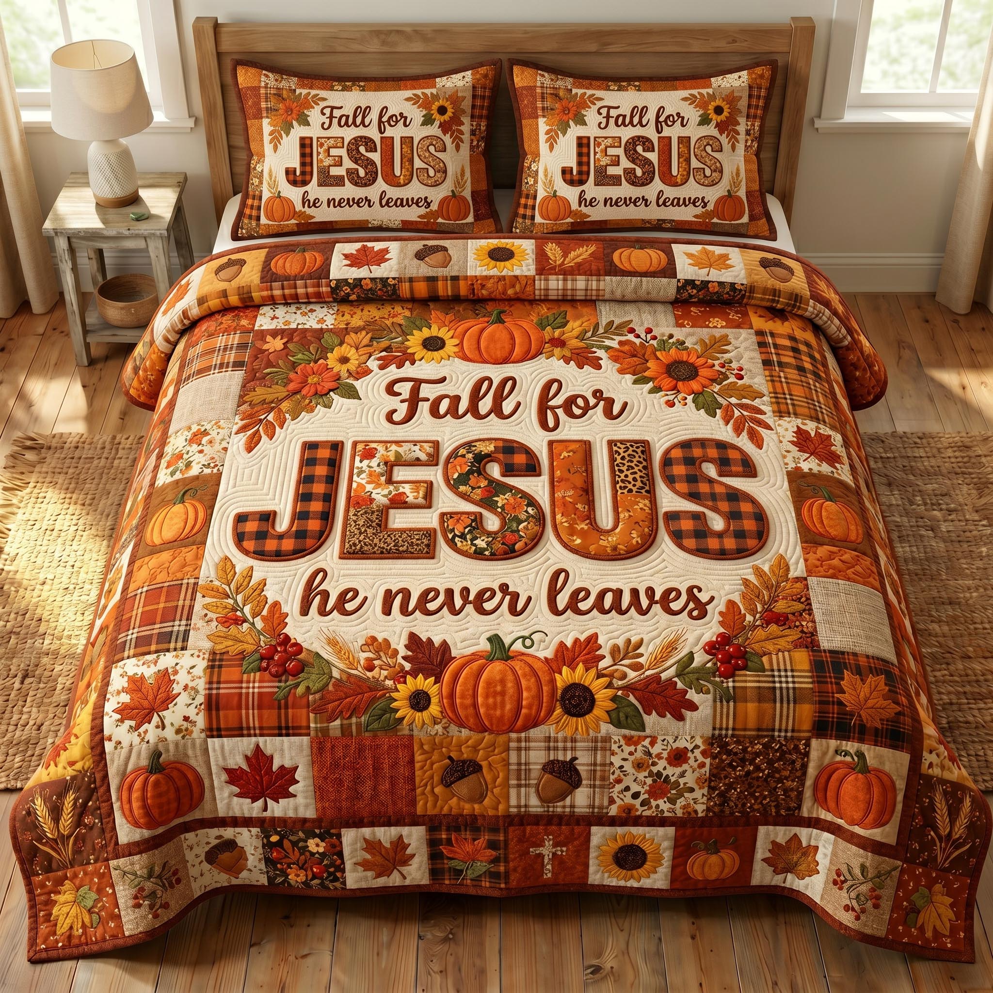 Fall For Jesus 3-Piece Quilted Bedding Set GFTONMU975