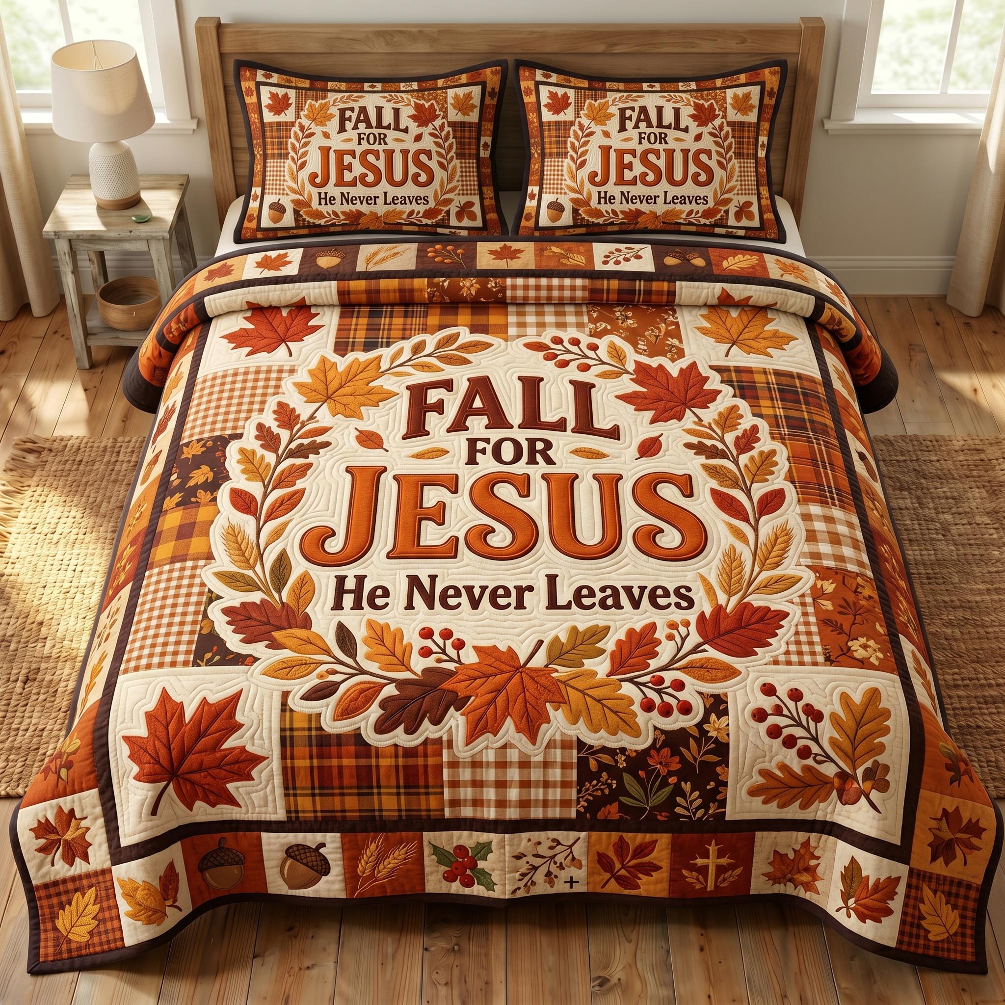Fall For Jesus 3-Piece Quilted Bedding Set GFTONMU976