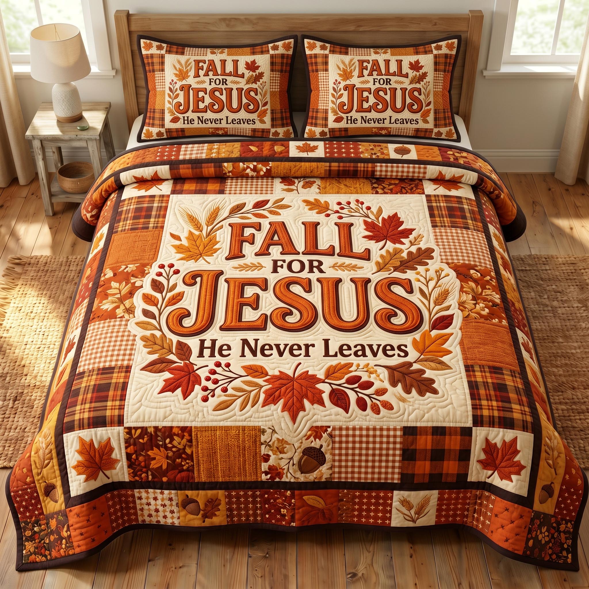 Fall For Jesus 3-Piece Quilted Bedding Set GFTONMU977
