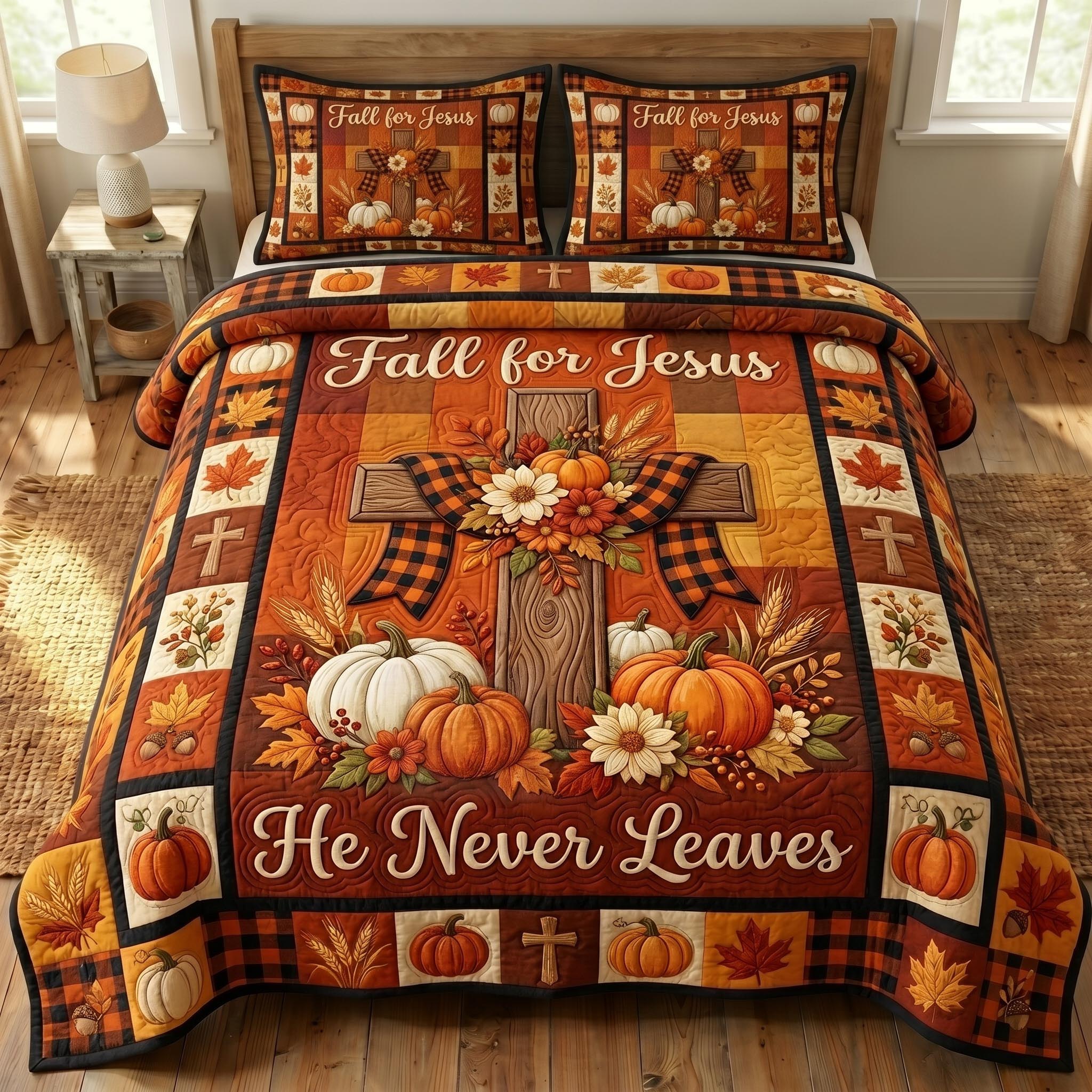 Fall For Jesus 3-Piece Quilted Bedding Set GFTONMU978