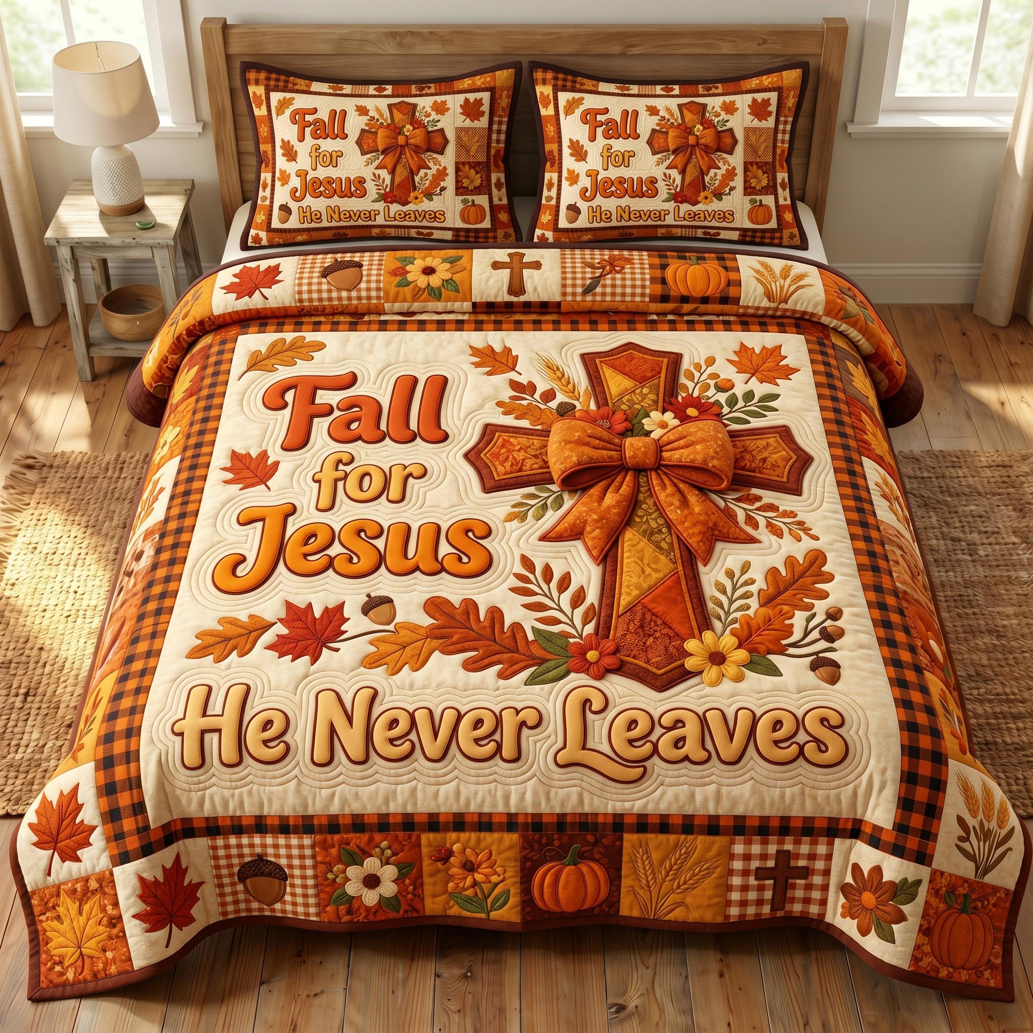 Fall For Jesus 3-Piece Quilted Bedding Set GFTONMU979