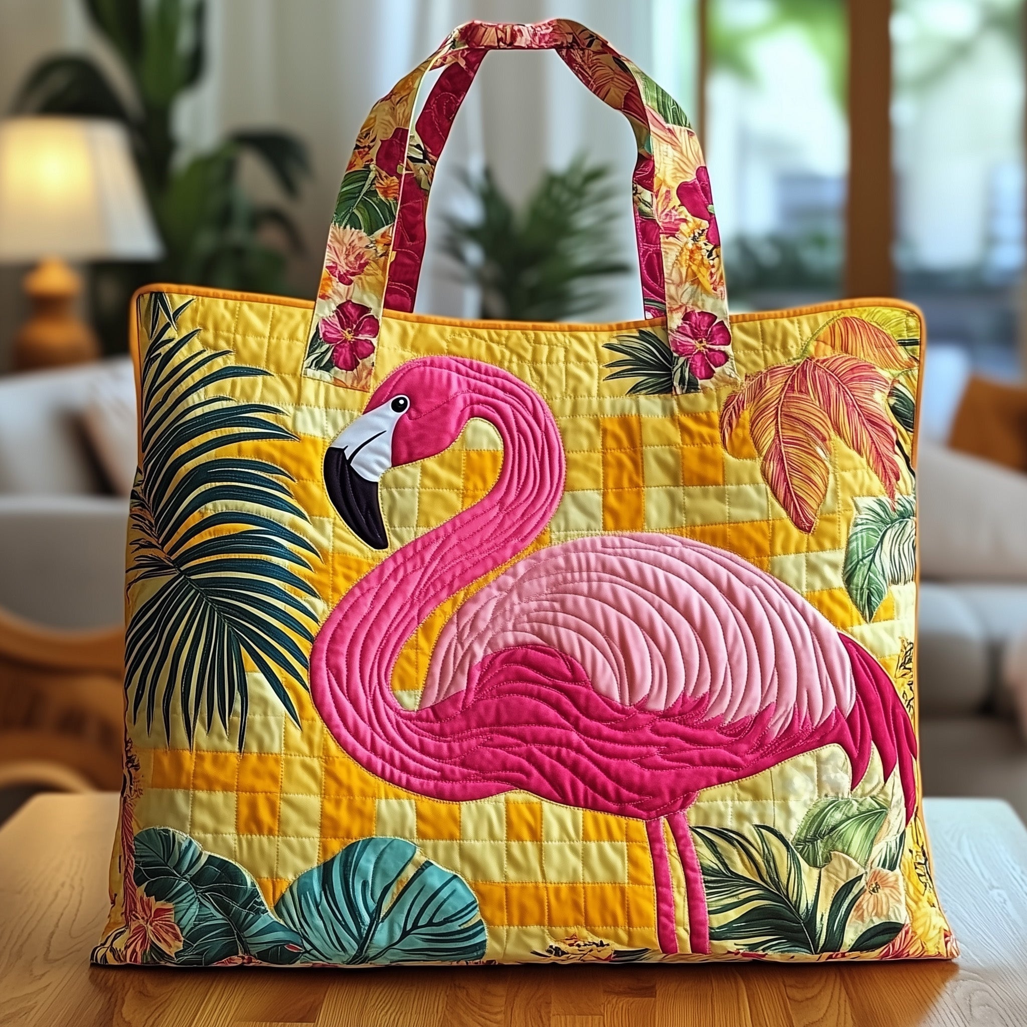 Tropical Feather Quilted Tote Bag GFTONT1047