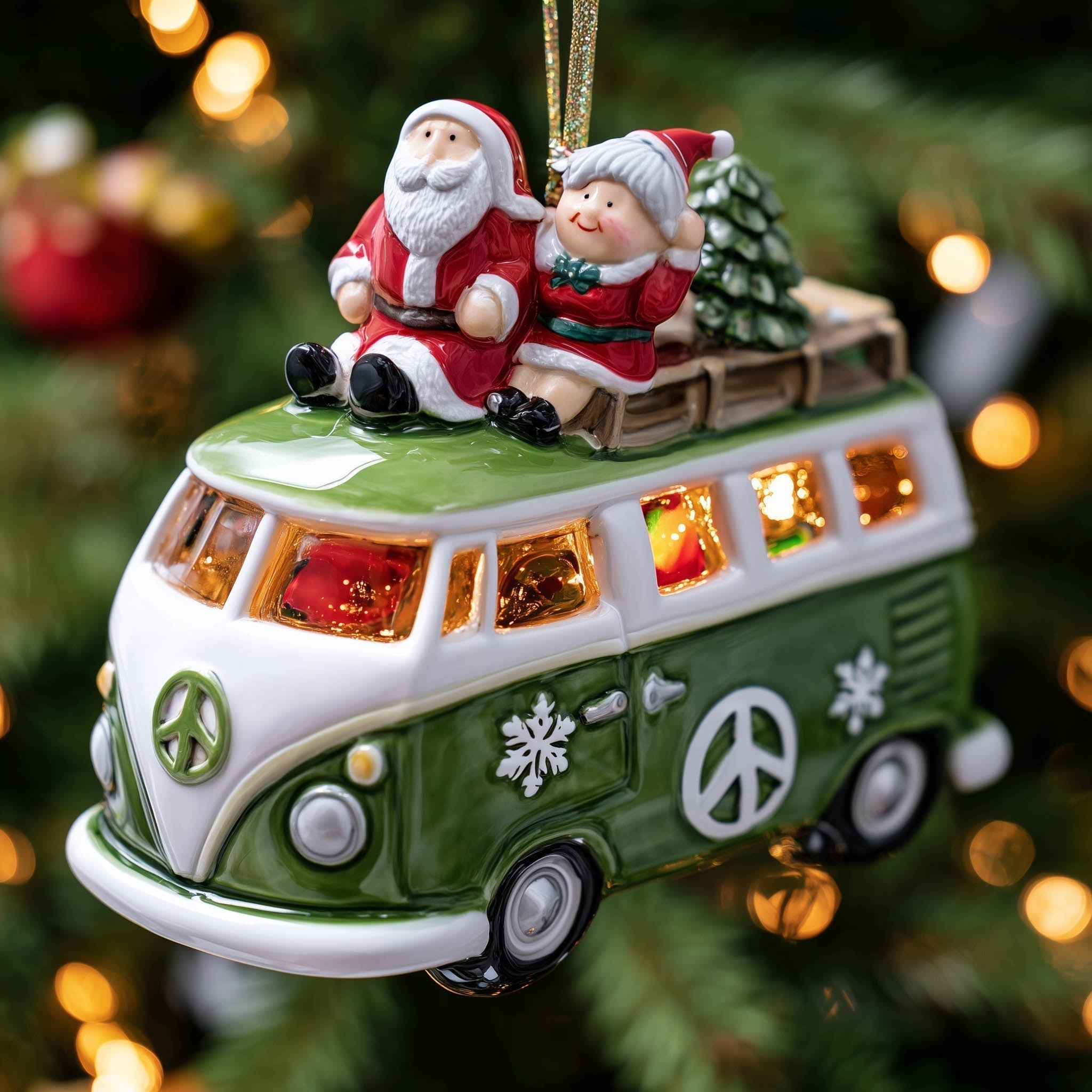 Festive Hippie Van Christmas Mica Ornament GFTONT5150