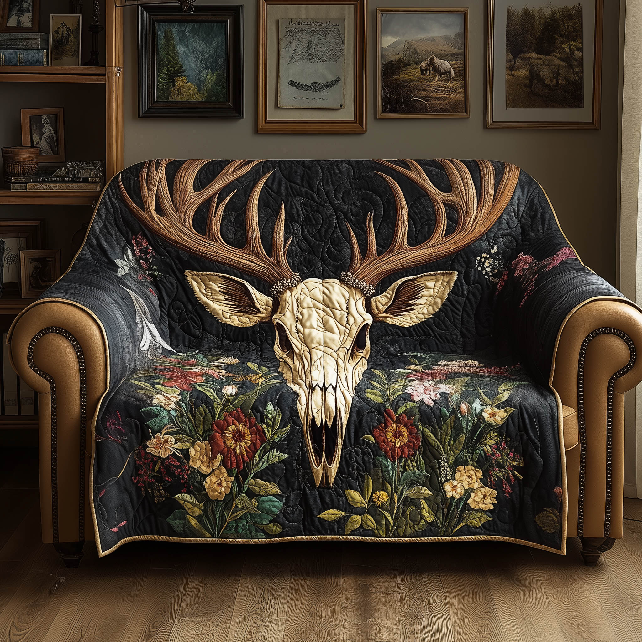 Rustic Deer Skull Quilted Sofa Cover GFTONT5882