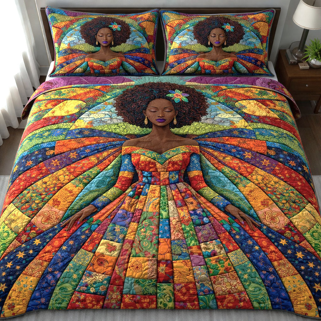 Melanin Queen 3-Piece Quilted Bedding Set GFTONT6686