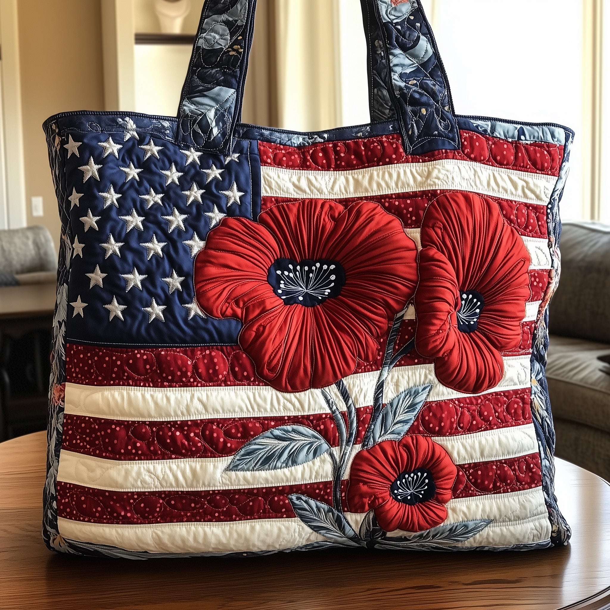 Patriotic Flower Quilted Tote Bag