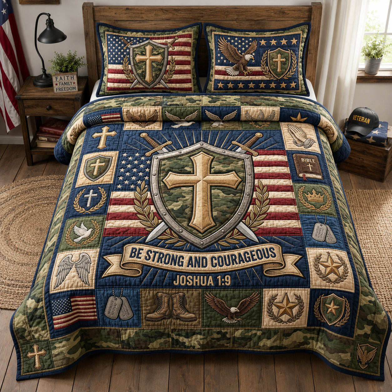 Be Strong And Courageous 3-Piece Quilted Bedding Set GFTOPND1034