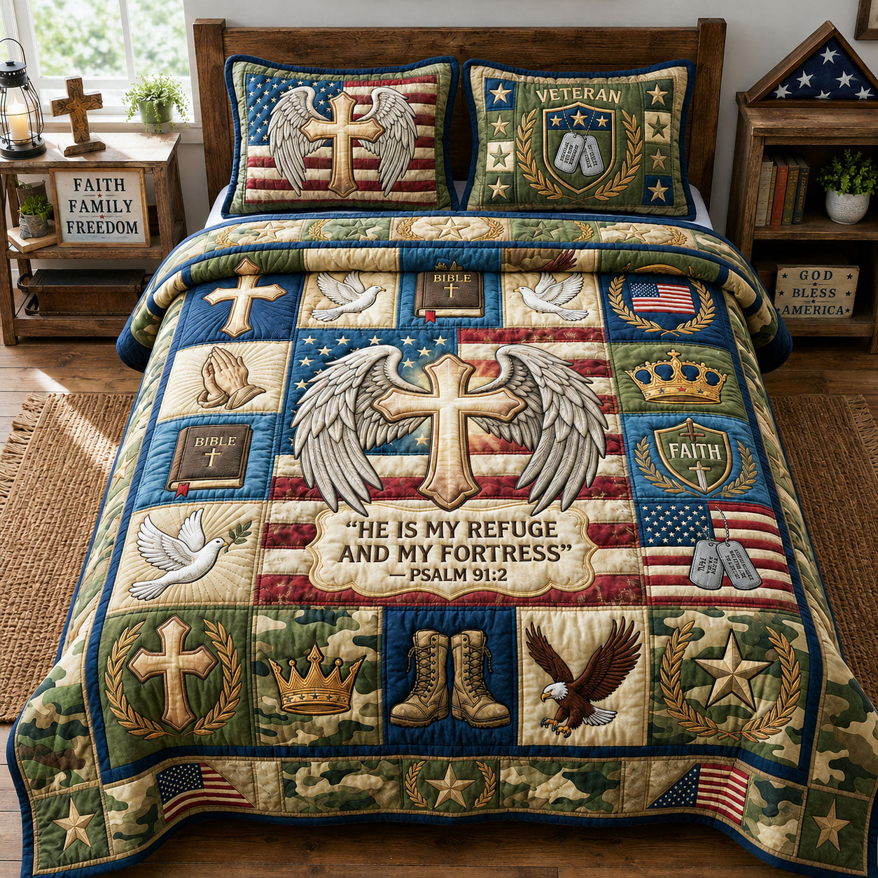He Is My Refuge 3-Piece Quilted Bedding Set GFTOPND1035