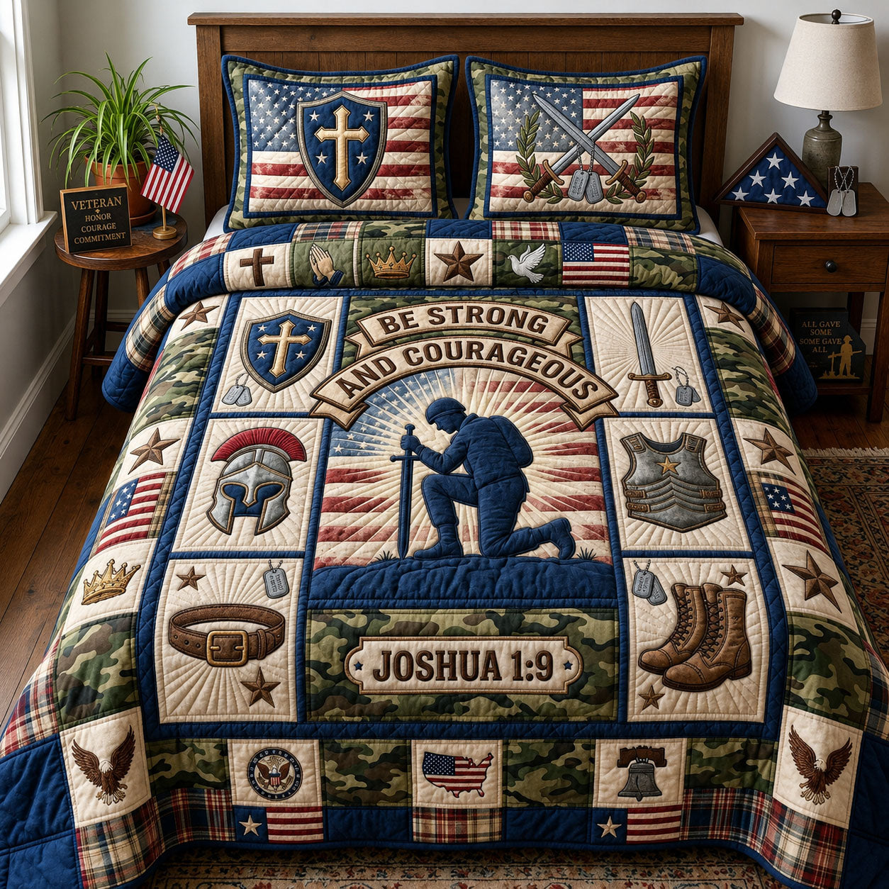 Be Strong And Courageous 3-Piece Quilted Bedding Set GFTOPND1037