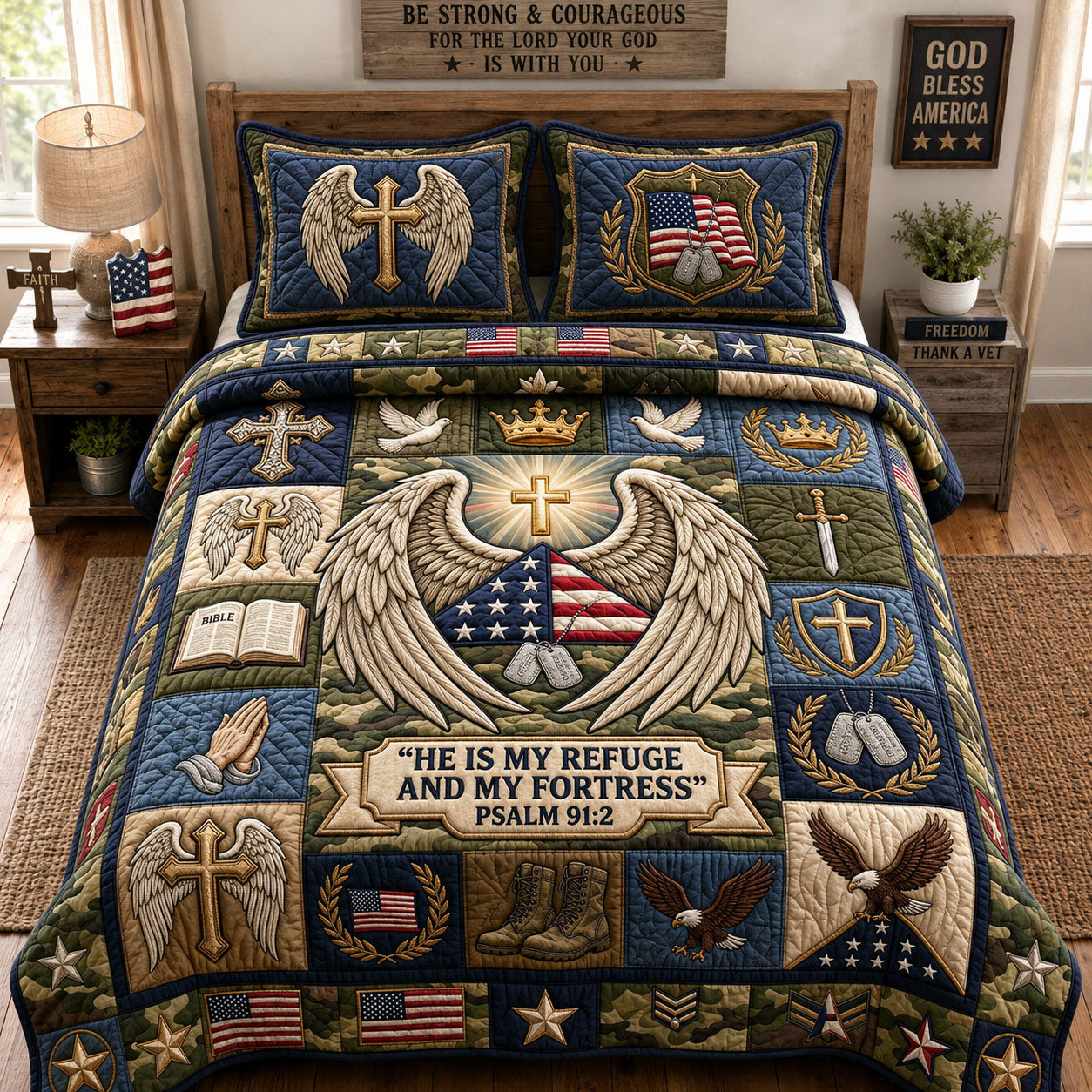 He Is My Refuge 3-Piece Quilted Bedding Set GFTOPND1038