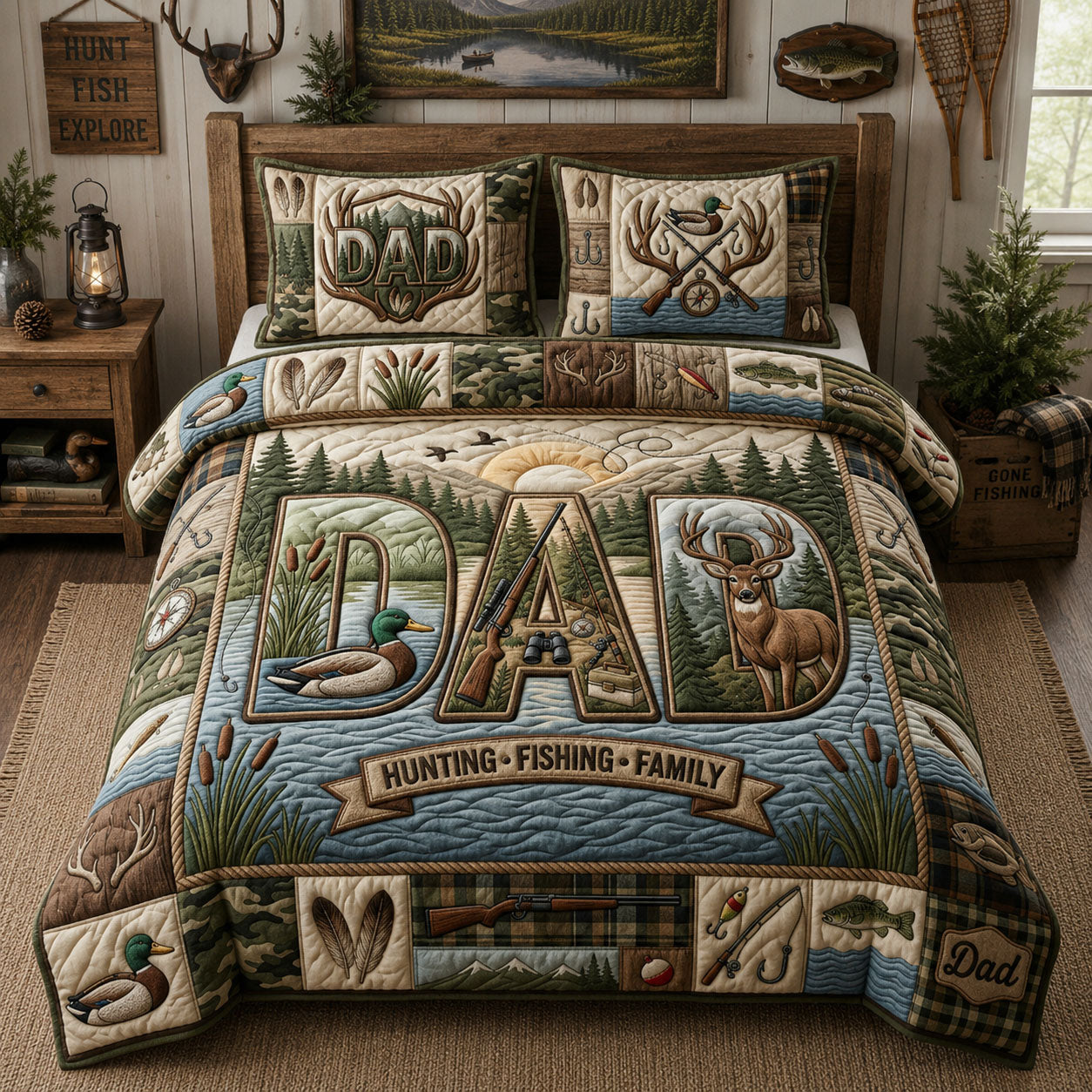 Hunting Dad Outdoors 3-Piece Quilted Bedding Set GFTOPND1058