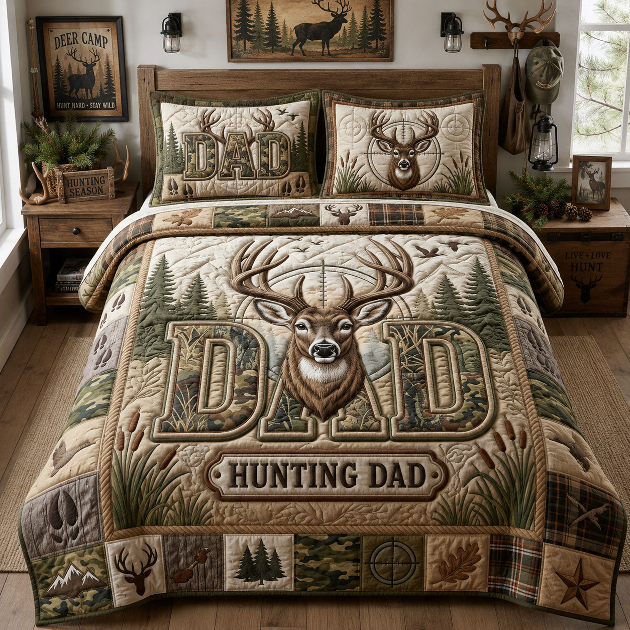 Hunting Dad 3-Piece Quilted Bedding Set GFTOPND1060