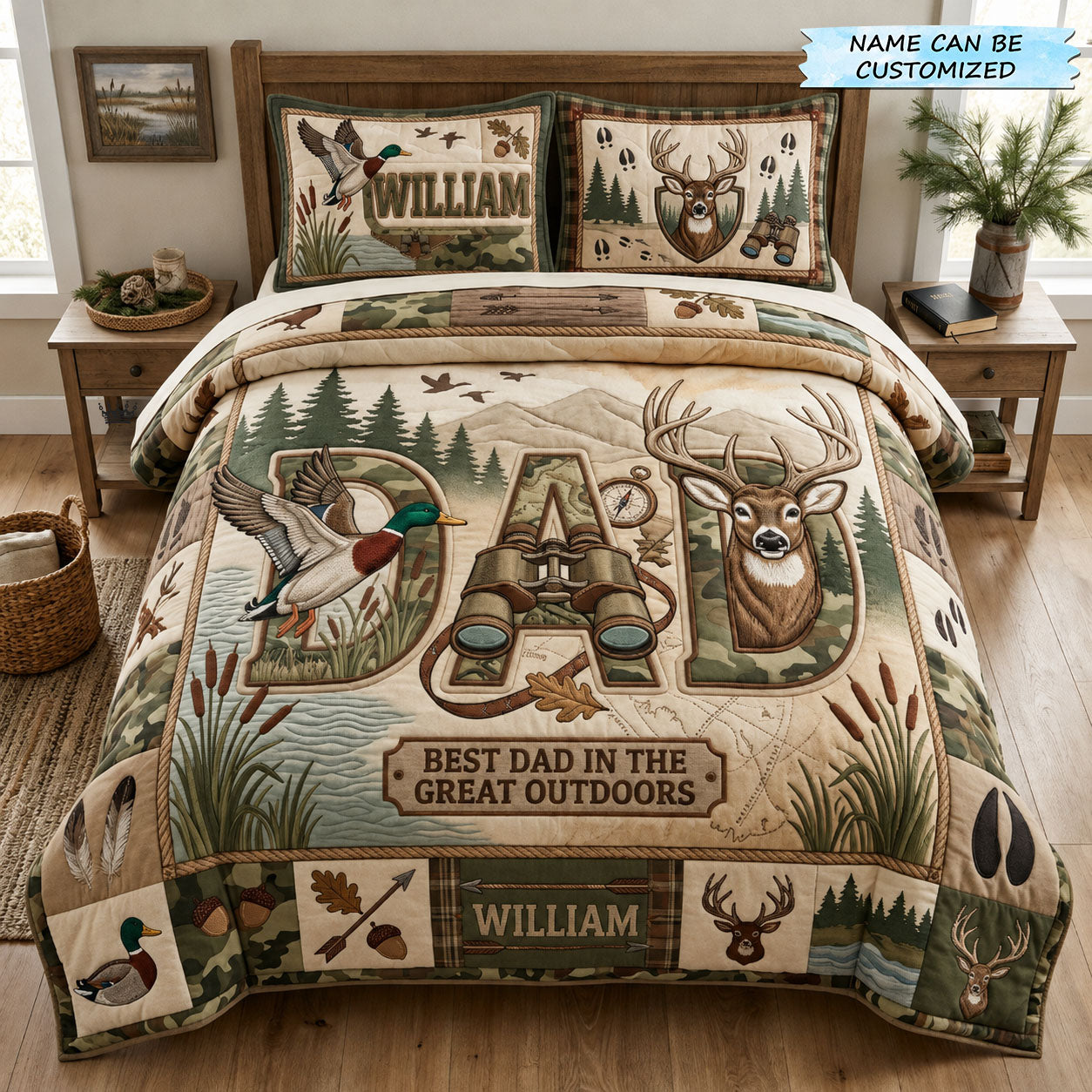 Hunting Dad 3-Piece Quilted Bedding Set QTCUZ GFTOPND1063