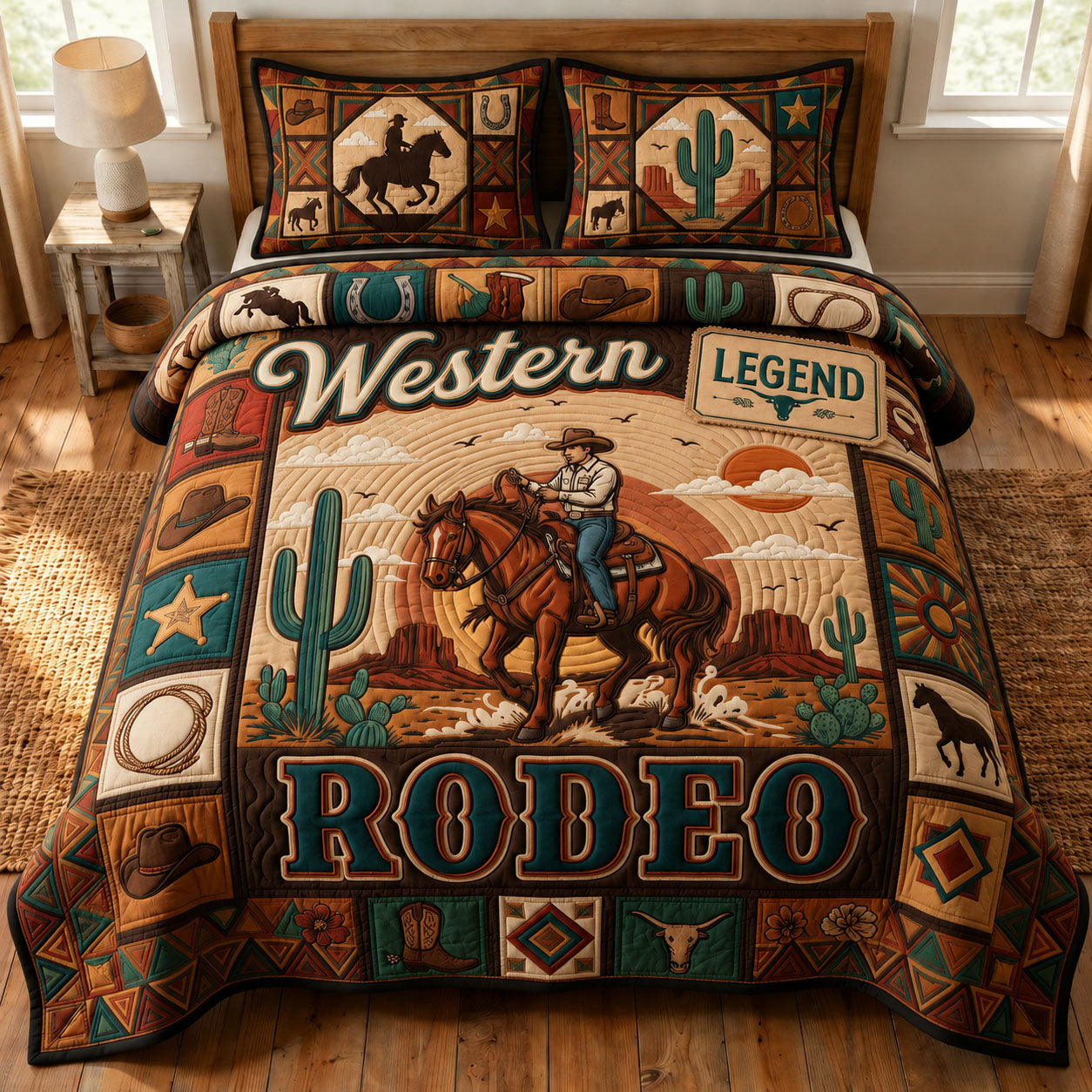 Western Rodeo 3-Piece Quilted Bedding Set GFTOPND1095