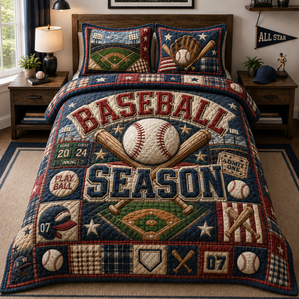 Baseball Season 3-Piece Quilted Bedding Set GFTOPND1219