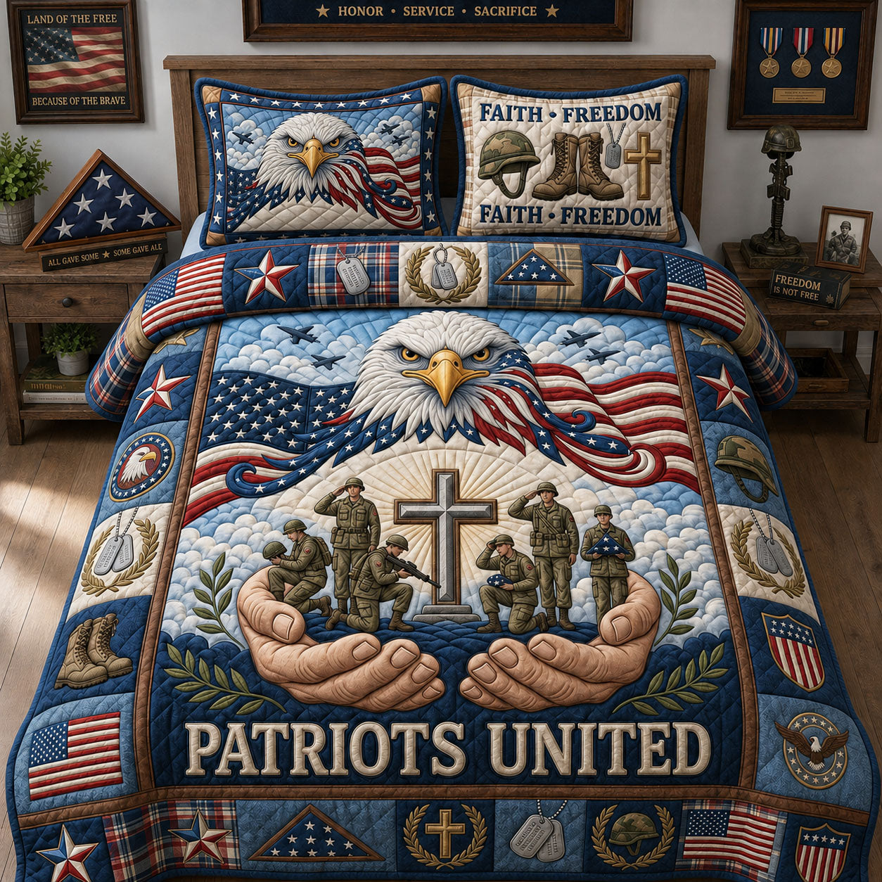Patriots United 3-Piece Quilted Bedding Set GFTOPND1225
