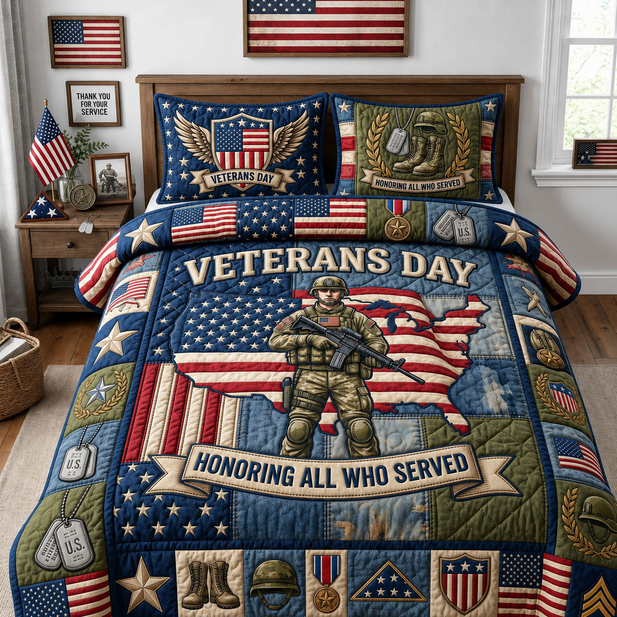 Veterans Day 3-Piece Quilted Bedding Set GFTOPND1262