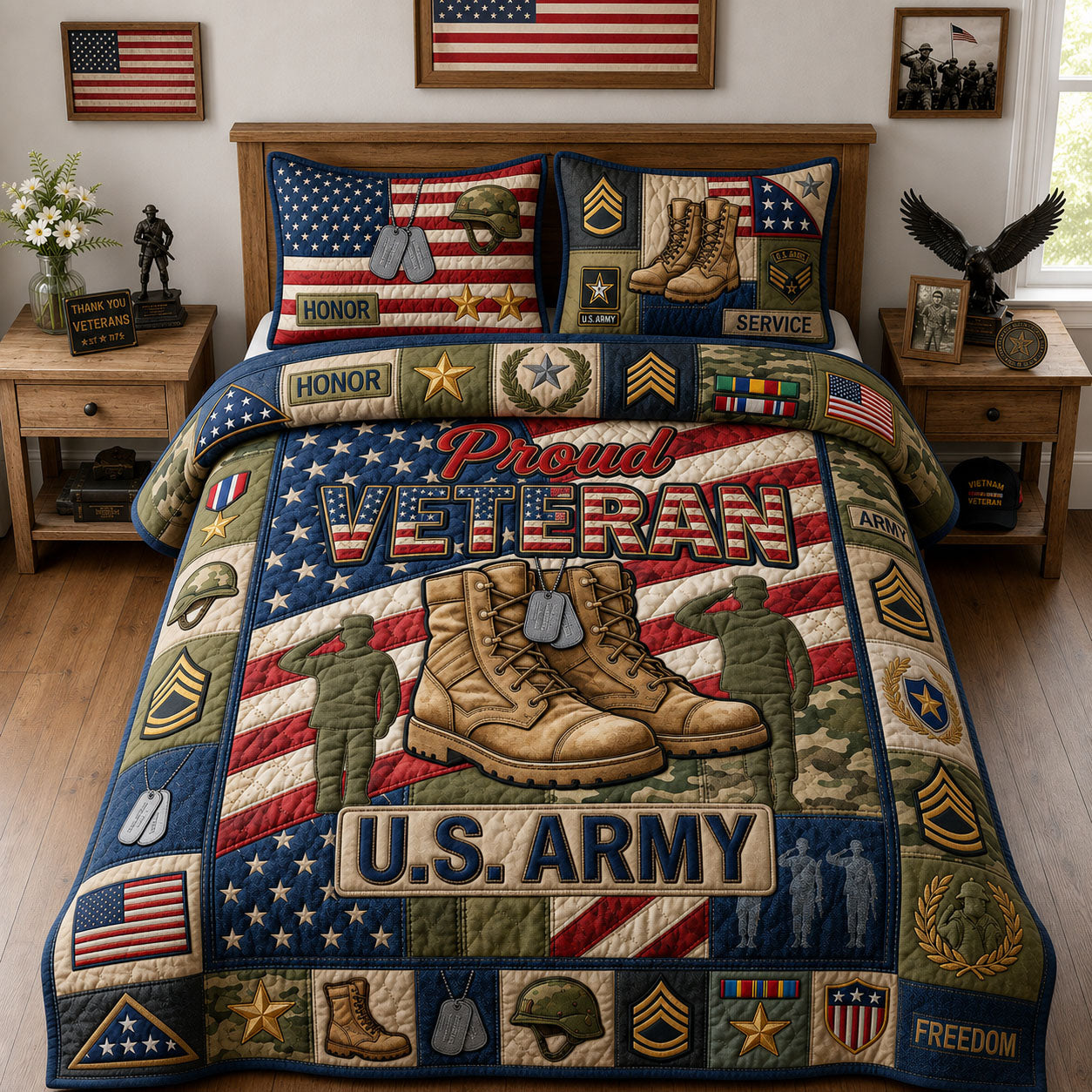 Proud Veteran 3-Piece Quilted Bedding Set GFTOPND1264
