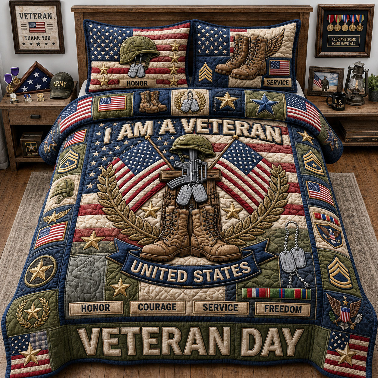 Veteran Day 3-Piece Quilted Bedding Set GFTOPND1266