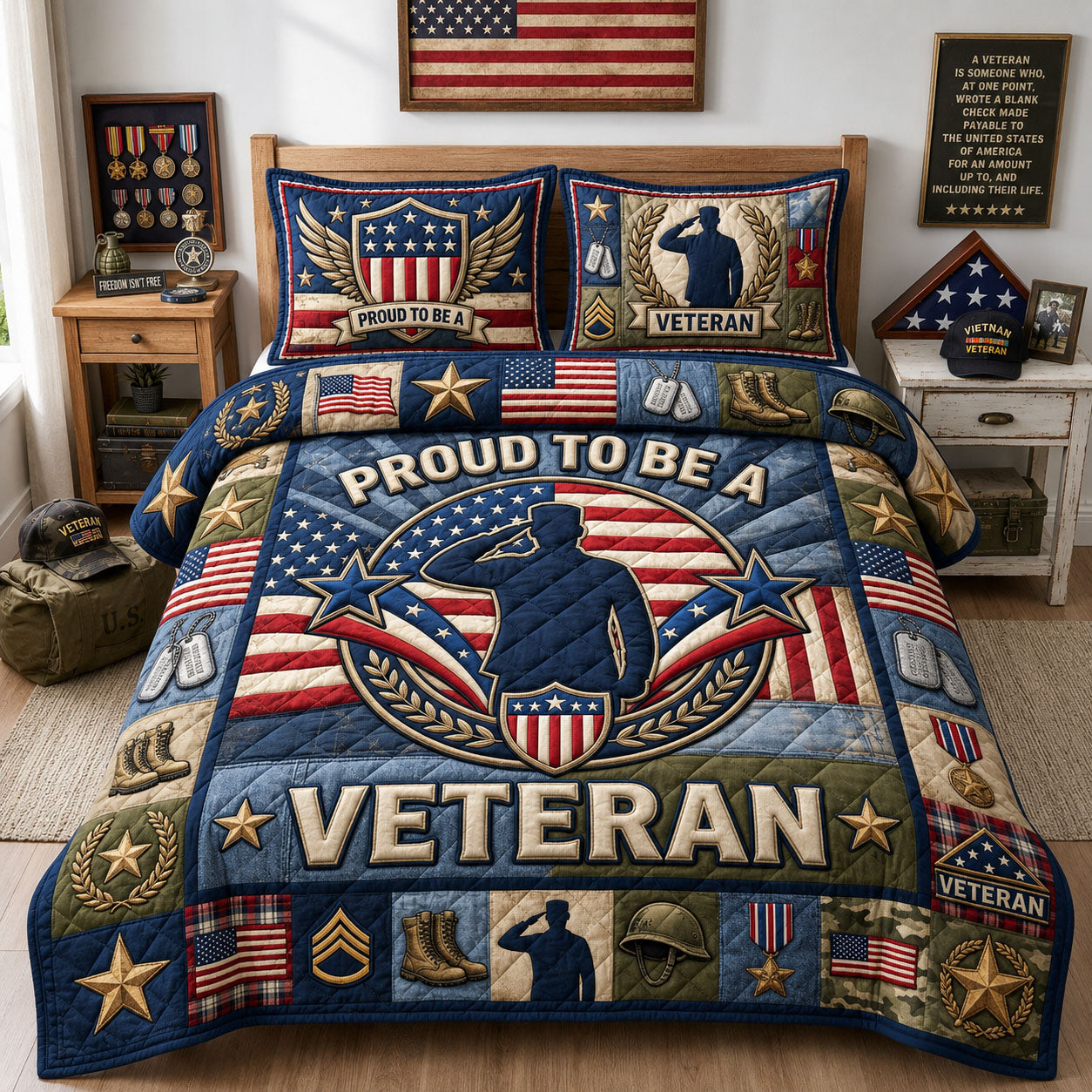 Proud Veteran 3-Piece Quilted Bedding Set GFTOPND1267