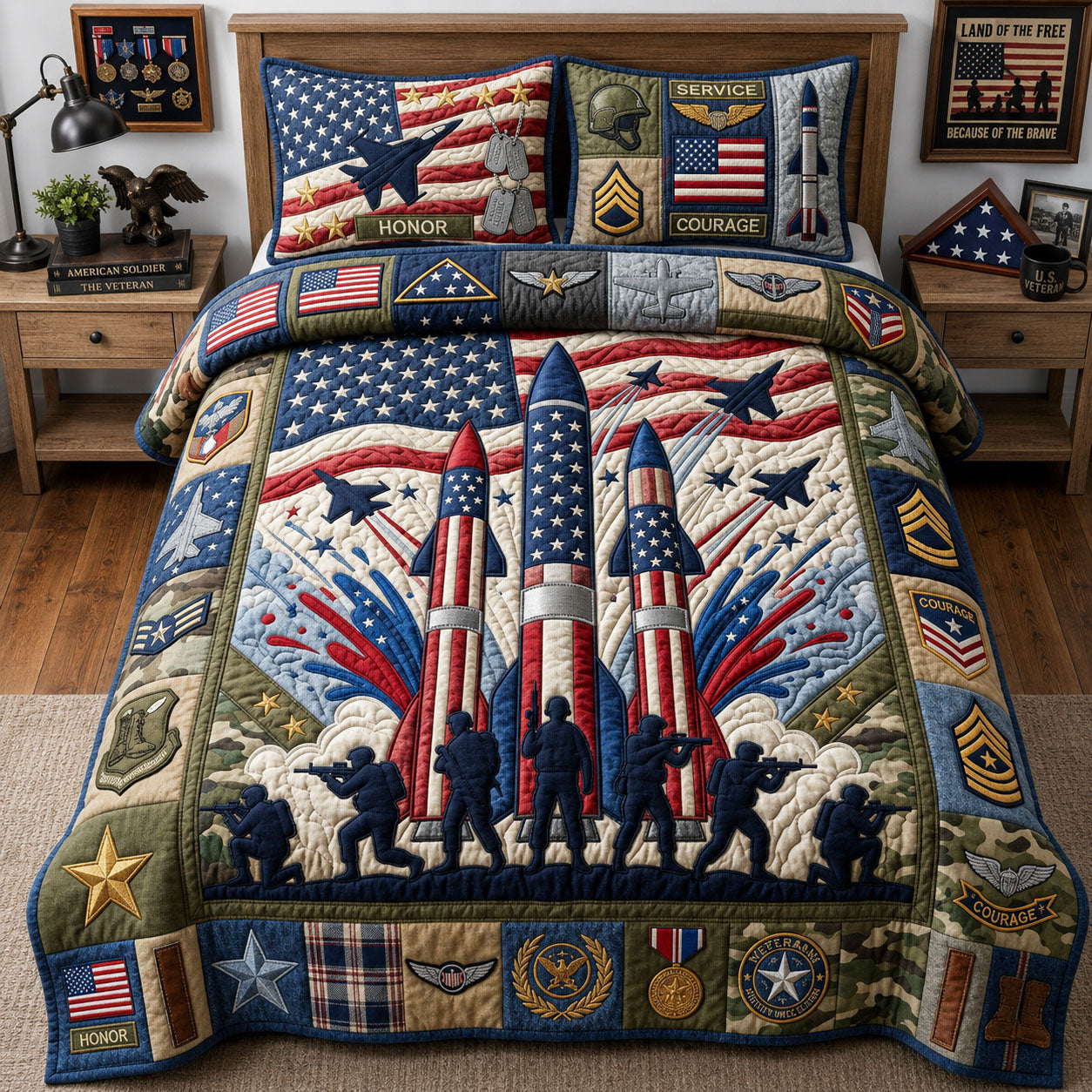 Patriotic USA Bullets 3-Piece Quilted Bedding Set GFTOPND1268