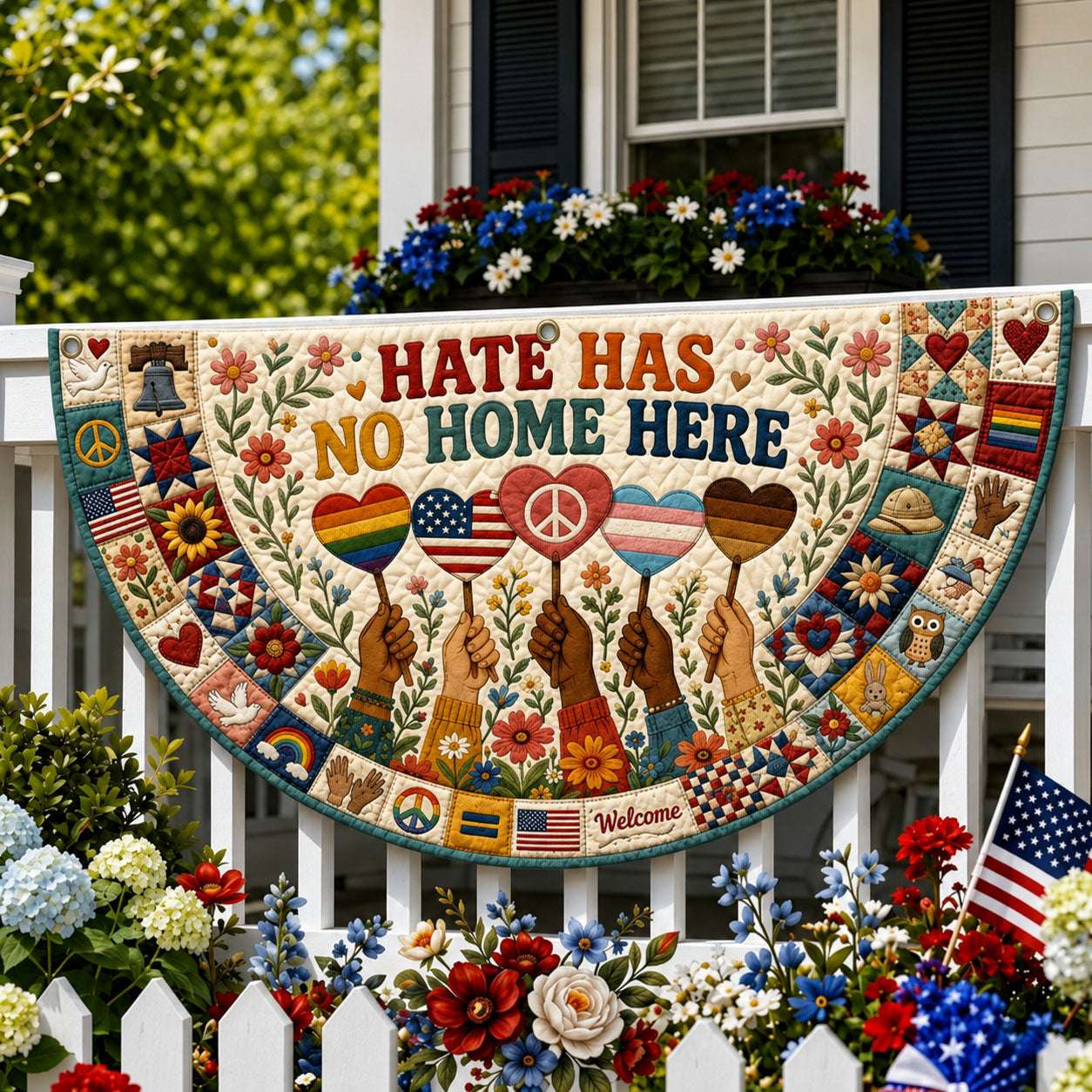 Hate Has No Home Here Quilted Fan Flag GFTOPND188