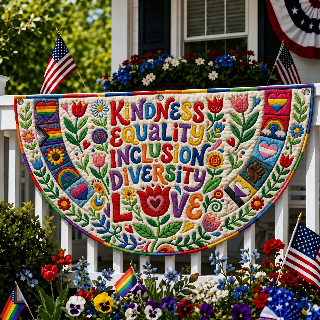 Kindness Equality Inclusion Diversity Love Quilted Fan Flag GFTOPND194