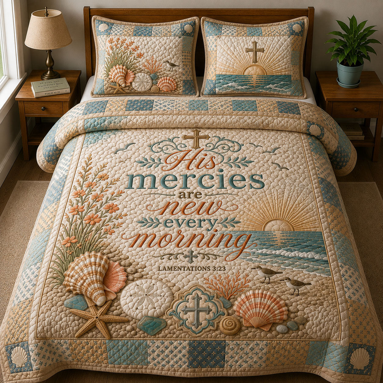 Shells Bible Quote 3-Piece Quilted Bedding Set GFTOPND365