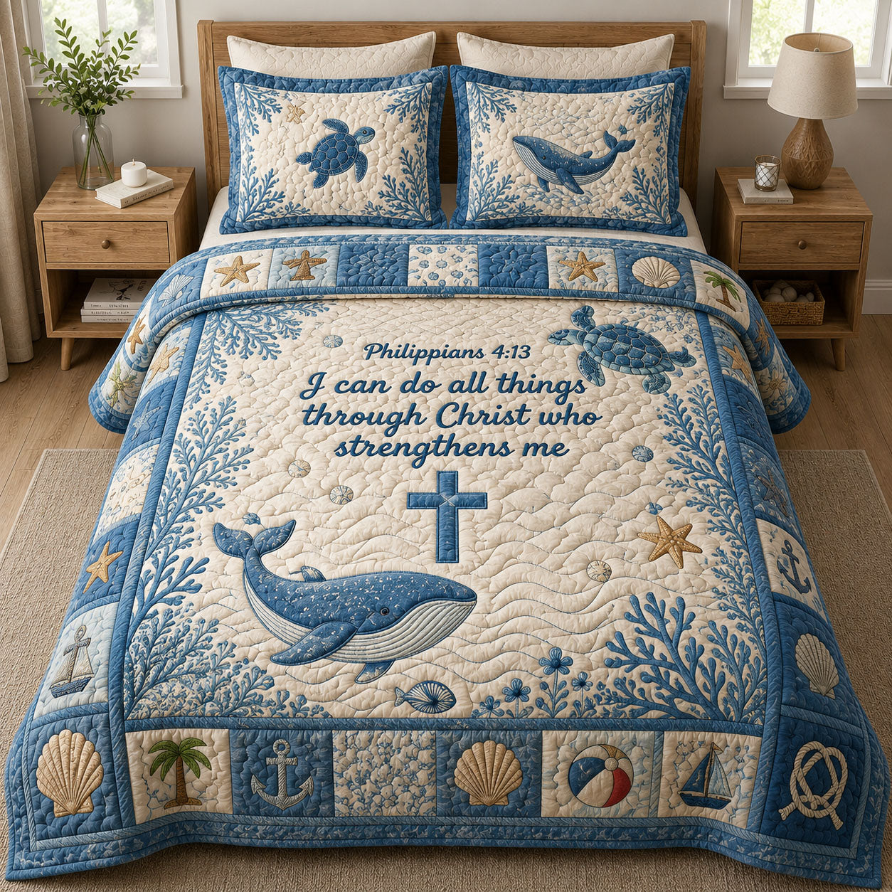 Ocean Bible Quote 3-Piece Quilted Bedding Set GFTOPND367
