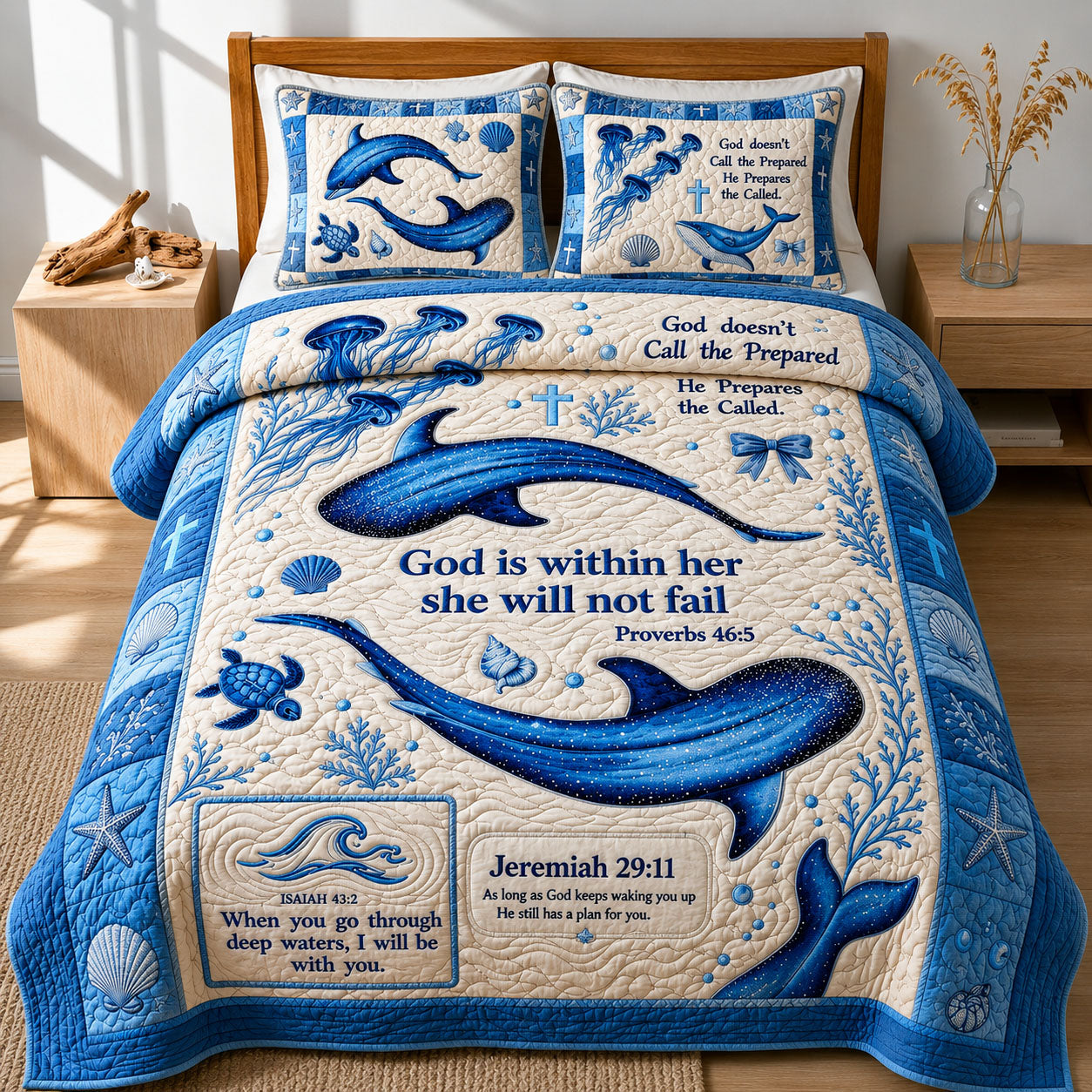Ocean Bible Quote 3-Piece Quilted Bedding Set GFTOPND368