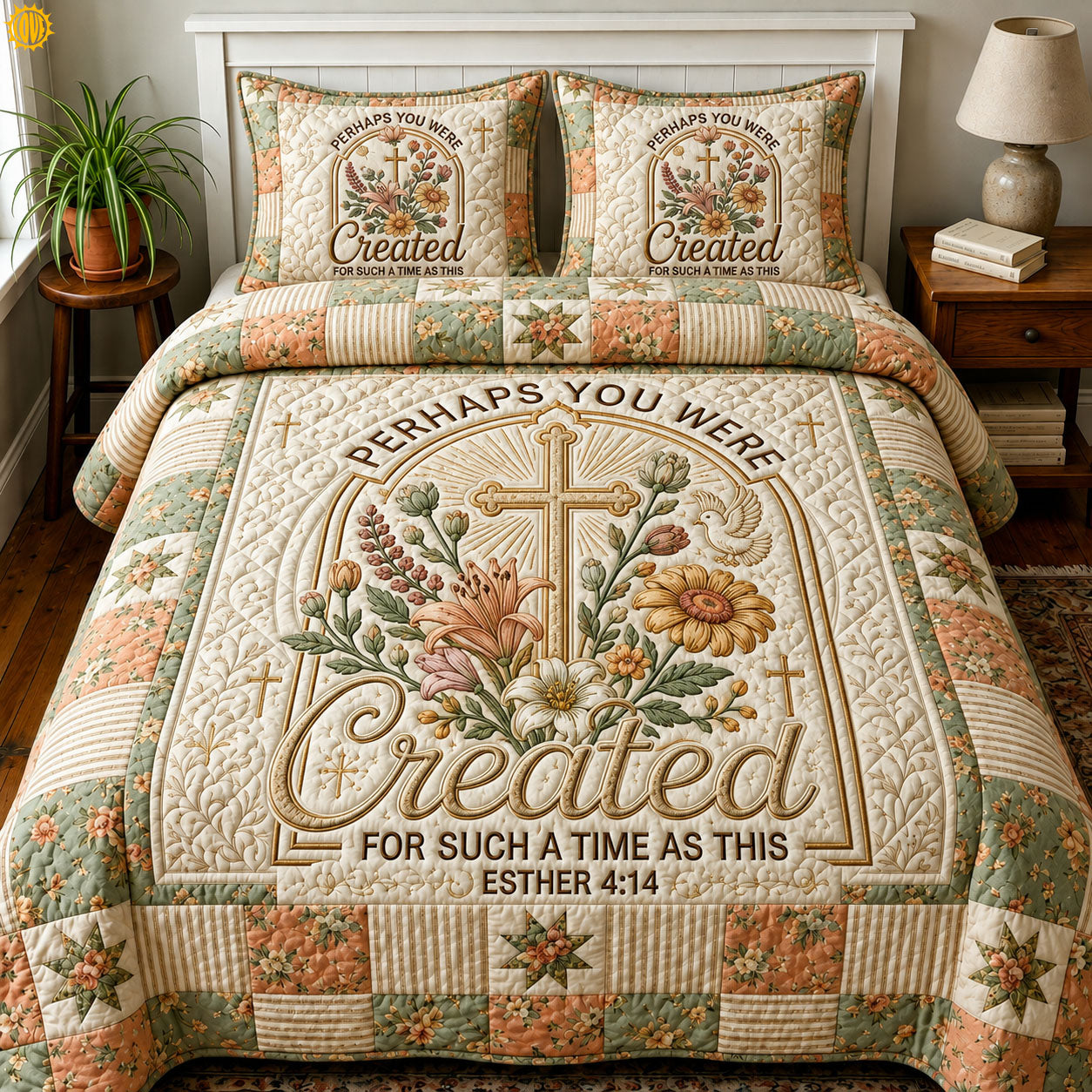 Bible Verse Floral 3-Piece Quilted Bedding Set GFTOPND370