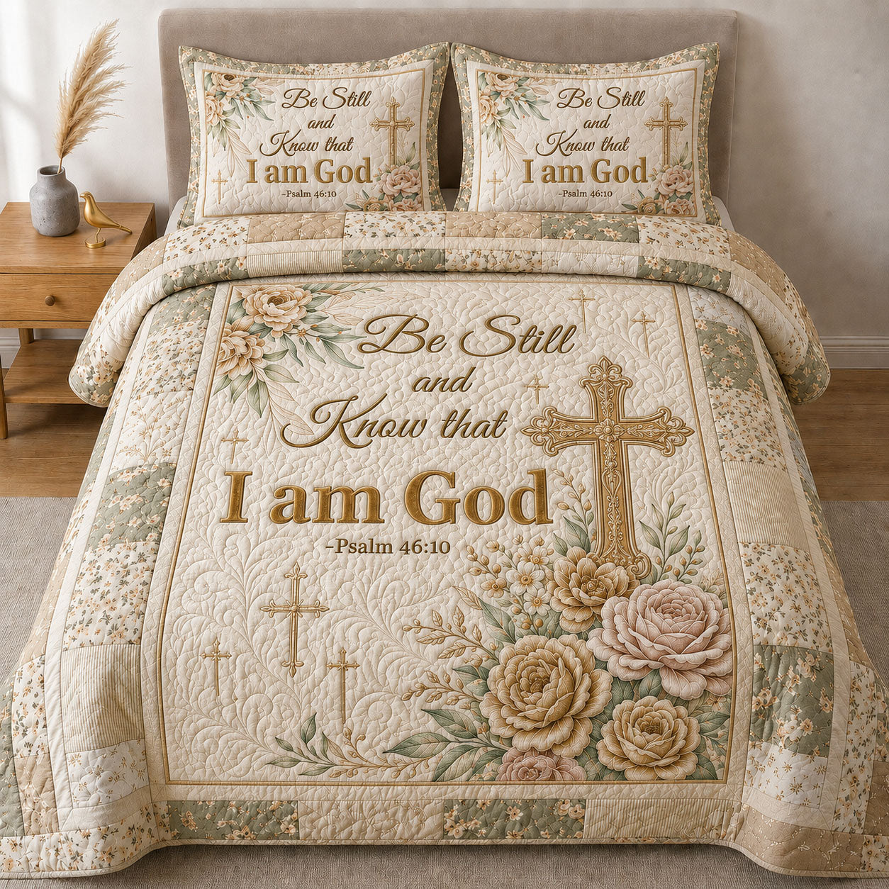 Bible Verse Floral 3-Piece Quilted Bedding Set GFTOPND372