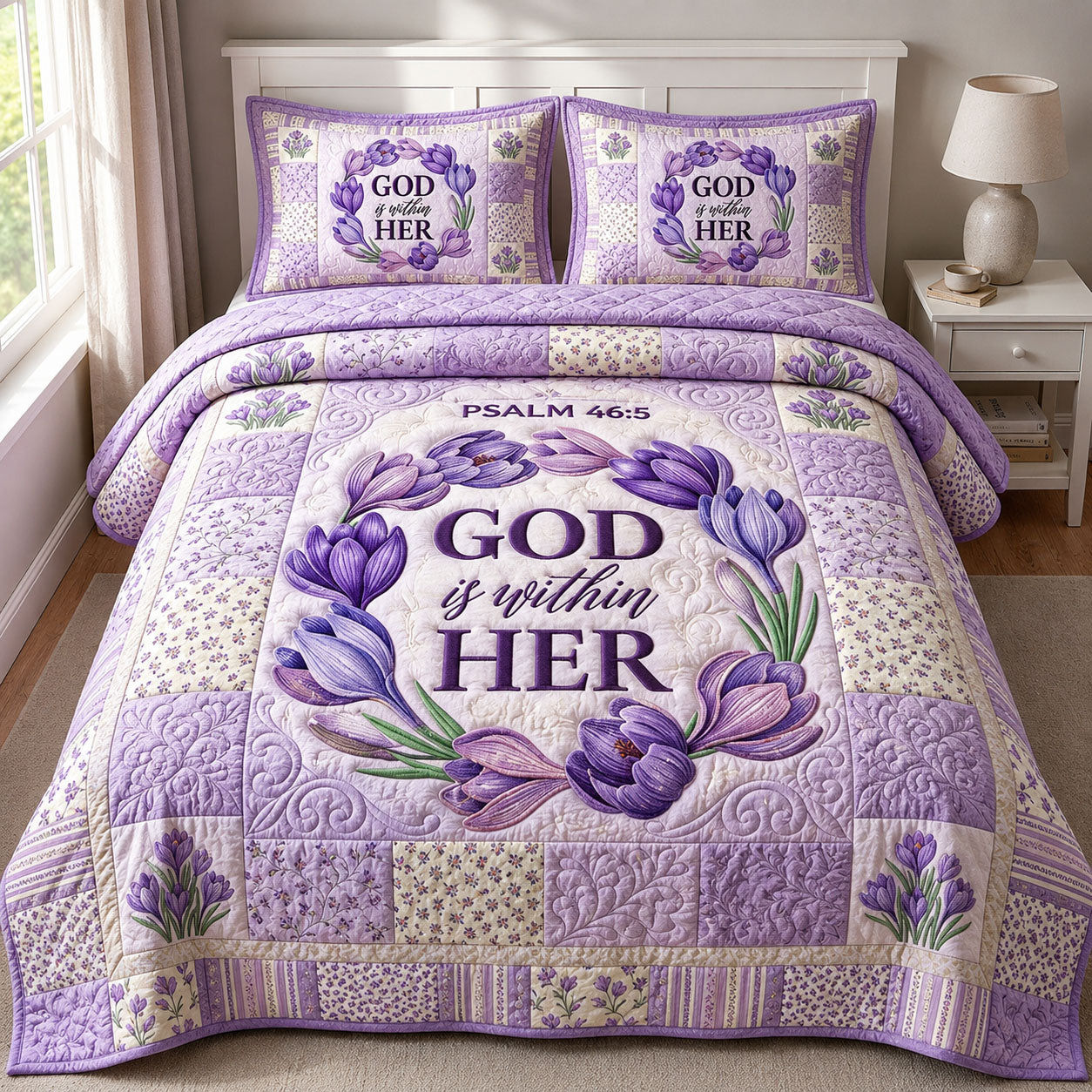 God Is Within Her 3-Piece Quilted Bedding Set GFTOPND373