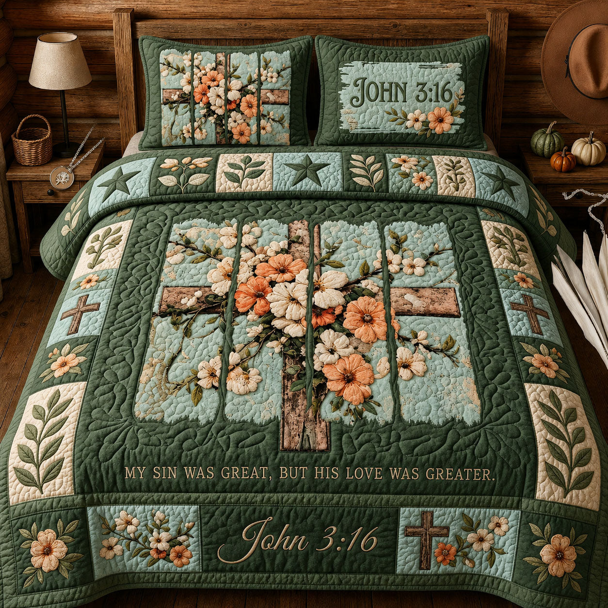 Bible Verse Floral 3-Piece Quilted Bedding Set GFTOPND378