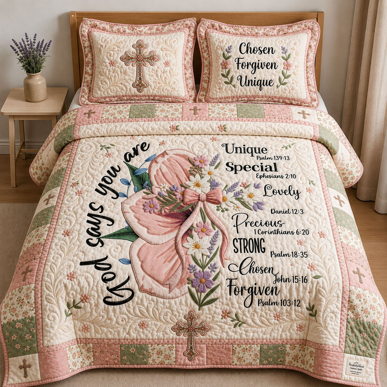God Says Your Are 3-Piece Quilted Bedding Set GFTOPND380
