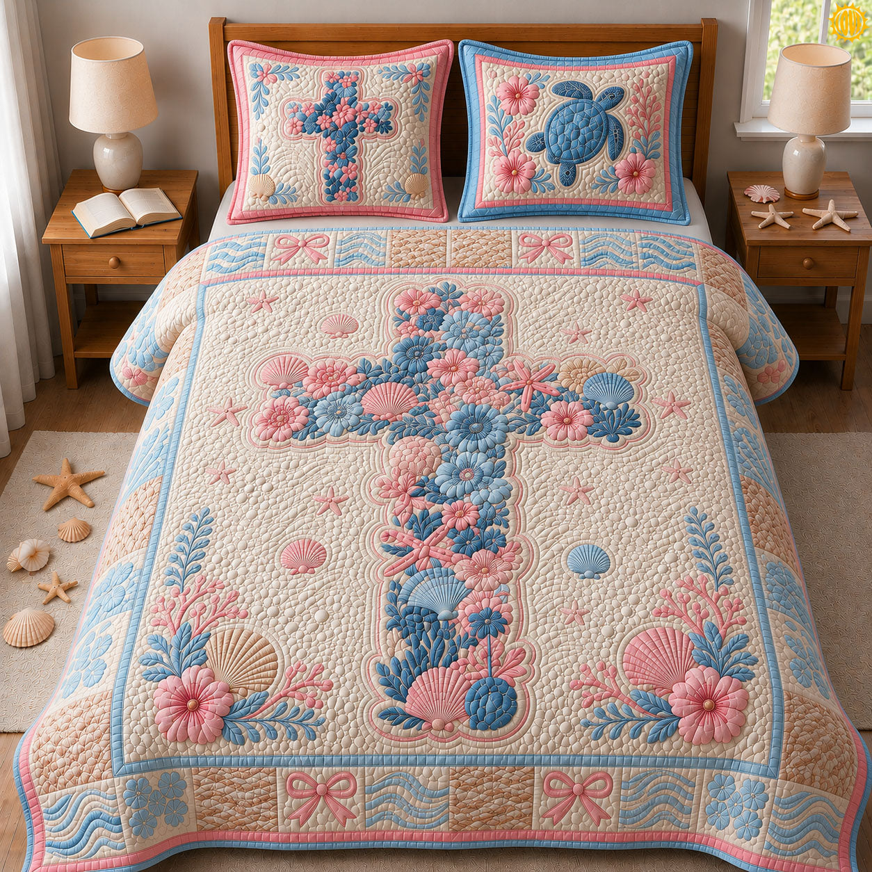 Ocean Bible 3-Piece Quilted Bedding Set GFTOPND381