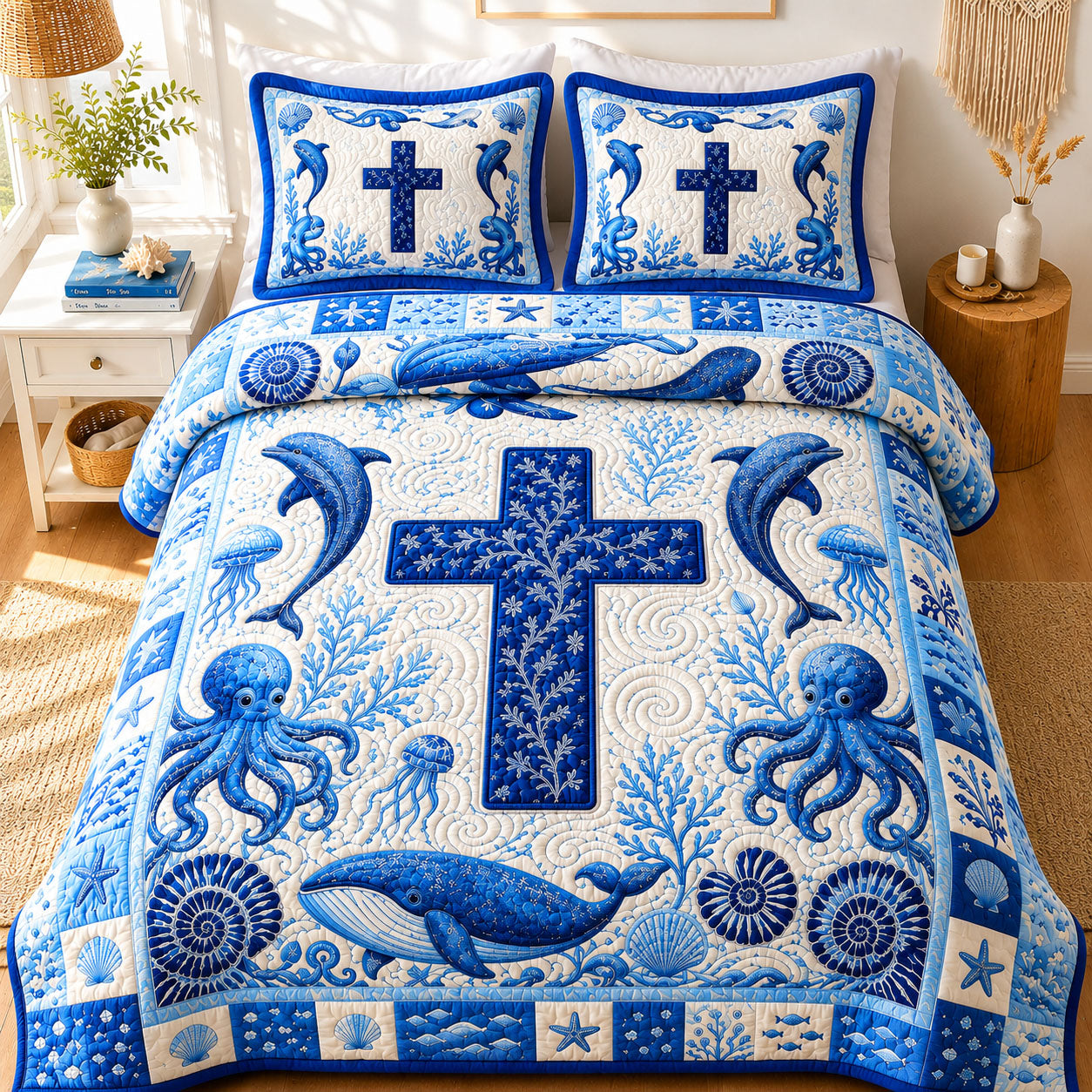 Ocean Bible 3-Piece Quilted Bedding Set GFTOPND382
