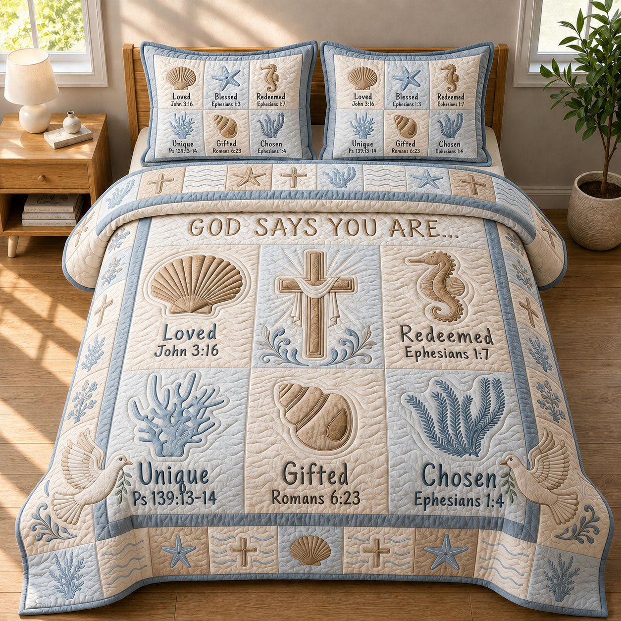 God Says Your Are 3-Piece Quilted Bedding Set GFTOPND386