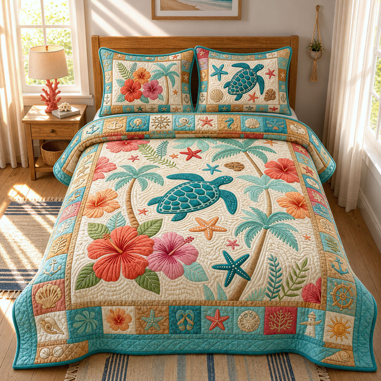 Ocean Creatures 3-Piece Quilted Bedding Set GFTOPND390