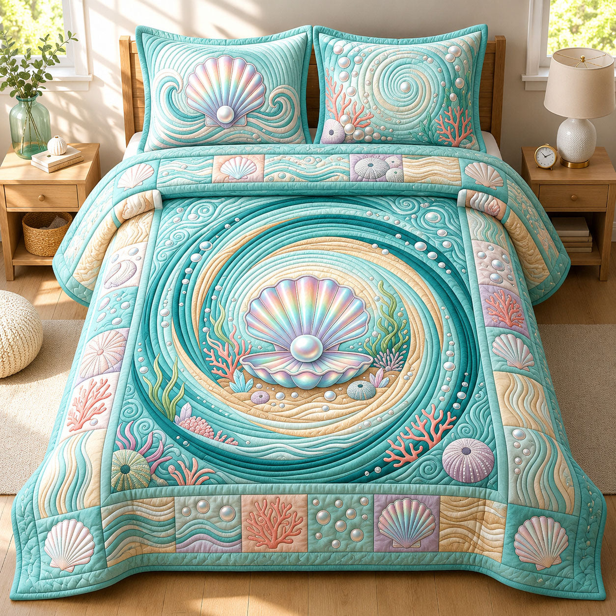 Seashell 3-Piece Quilted Bedding Set GFTOPND393