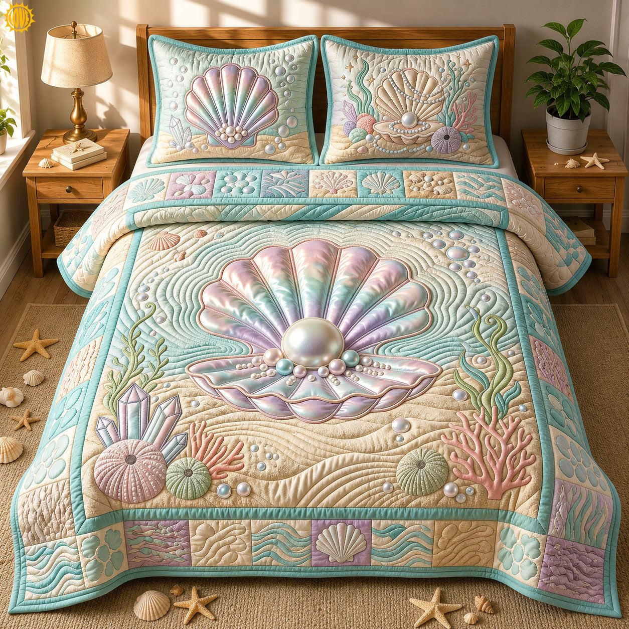 Seashell Treasures 3-Piece Quilted Bedding Set GFTOPND395
