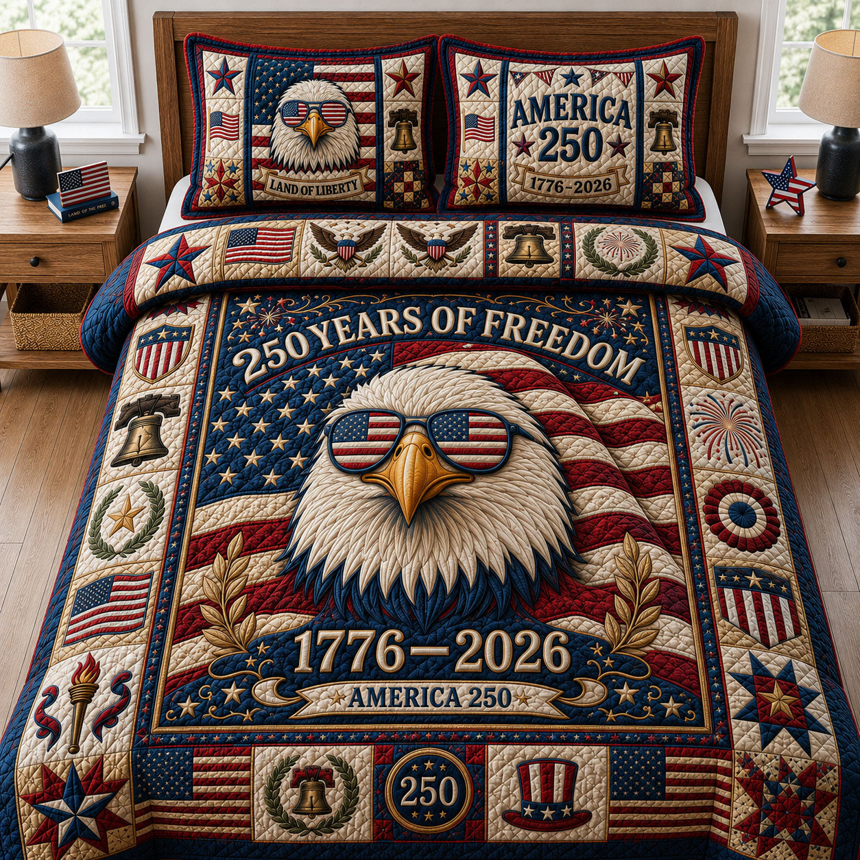 Patriotic Bald Eagle 3-Piece Quilted Bedding Set GFTOPND429