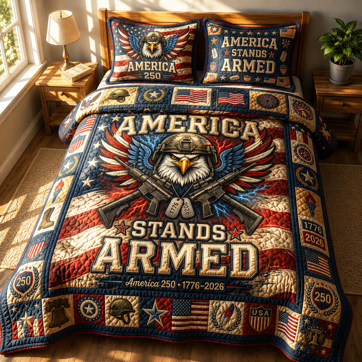 America Stands Armed 3-Piece Quilted Bedding Set GFTOPND430