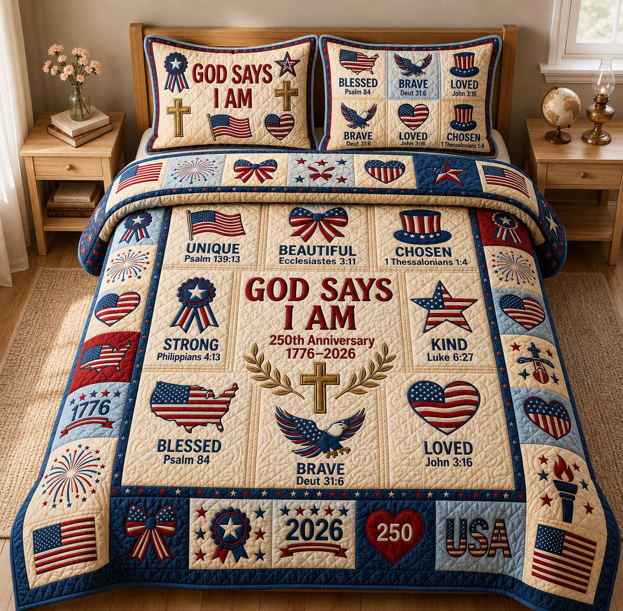 God Says I Am 3-Piece Quilted Bedding Set GFTOPND433