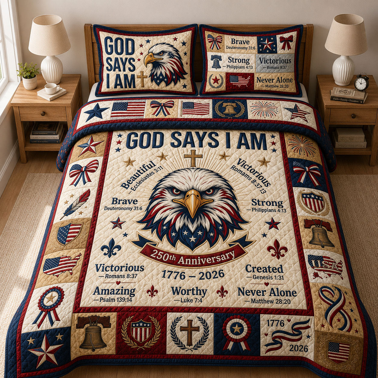 God Says I Am 3-Piece Quilted Bedding Set GFTOPND434