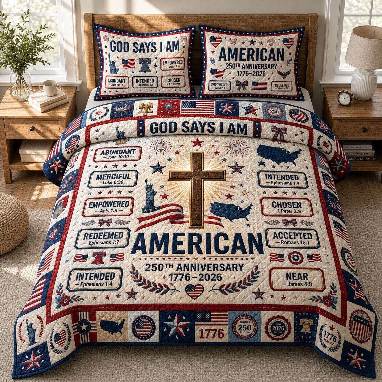 God Says I Am 3-Piece Quilted Bedding Set GFTOPND436